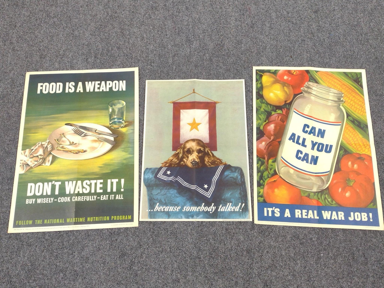 3 WWII Posters: 14-1/4" to 16-1/4" wide X 20" to 22-1/2" high. 1943-1944.
