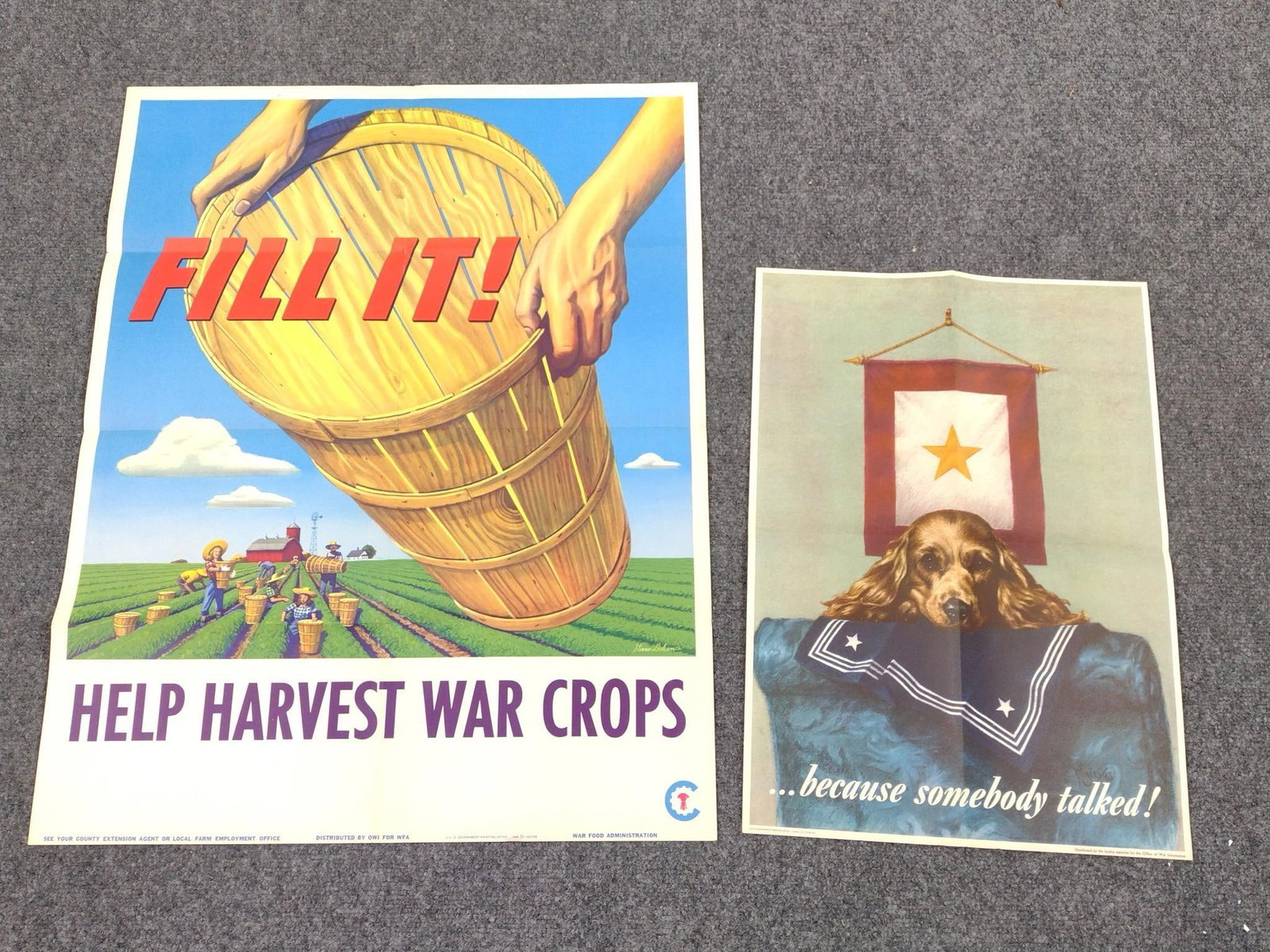 2 WWII Posters: 14-1/4" to 22" wide X 20" to 28" high. 1944-1945.