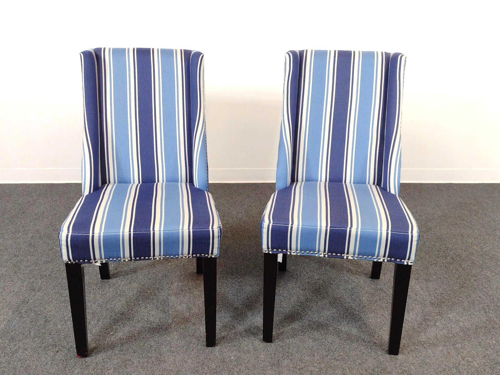 Pair Of Home Dec Far East Ltd Upholstered Chairs: Each 20-1/2" wide X 22" deep X 39" high.