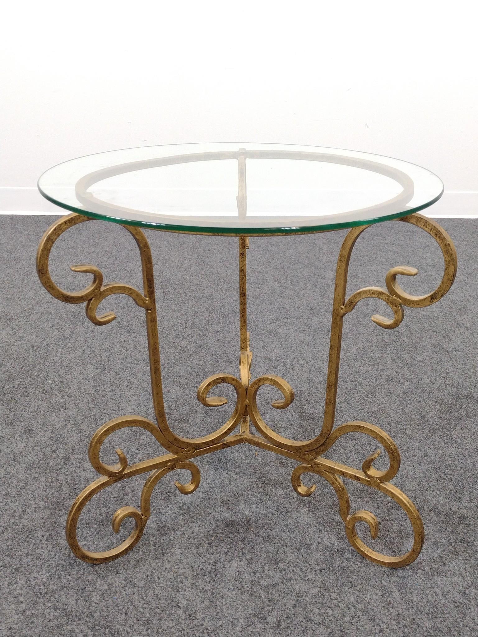 Glass Top Decorator Table W/ Metal Base: 19" diameter X 20" high.