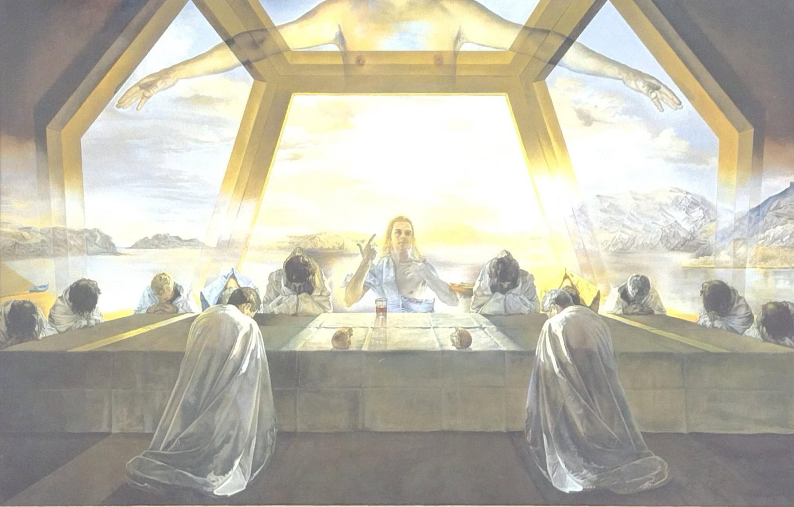Salvador Dali The Sacrament Of The Last Supper Print: Sight 7" high X 11-3/4" wide. Overall with frame 13" high X 17-1/2" wide.