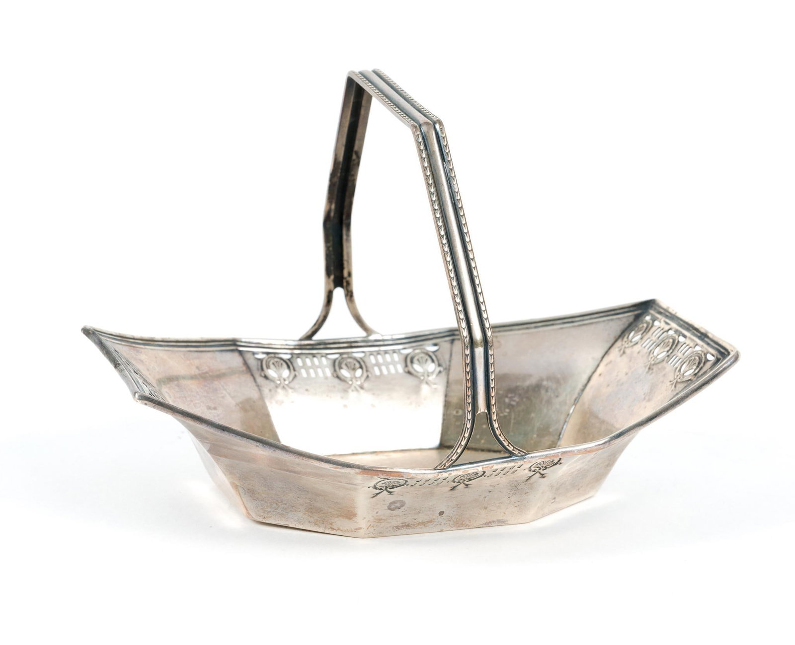 Sterling Silver Candy Basket: 6" wide x 4-1/2" high. 2.42 ozt.