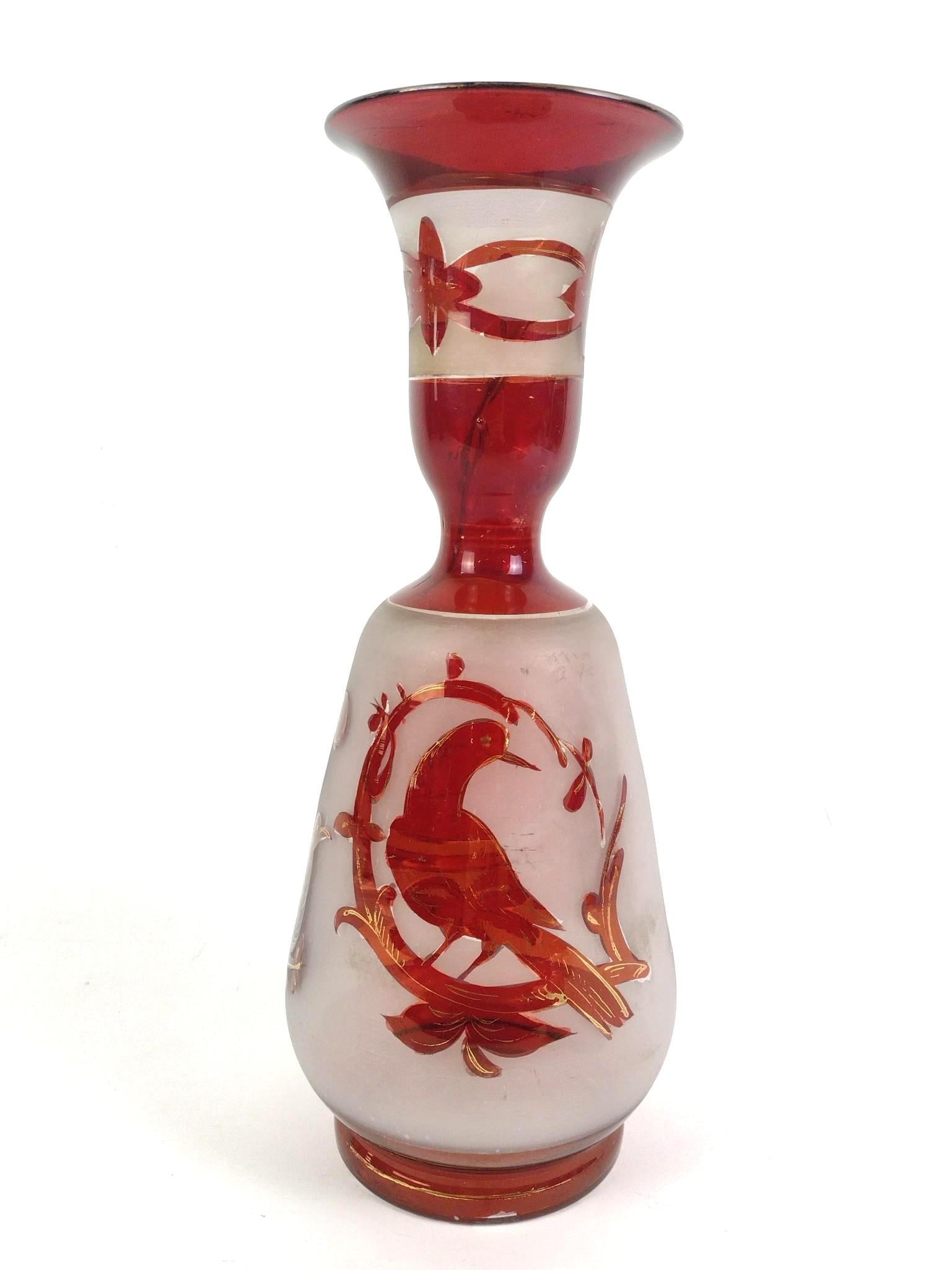Bohemian Ruby & Frosted Glass Vase: 5-1/2" diameter X 14-1/2" high.