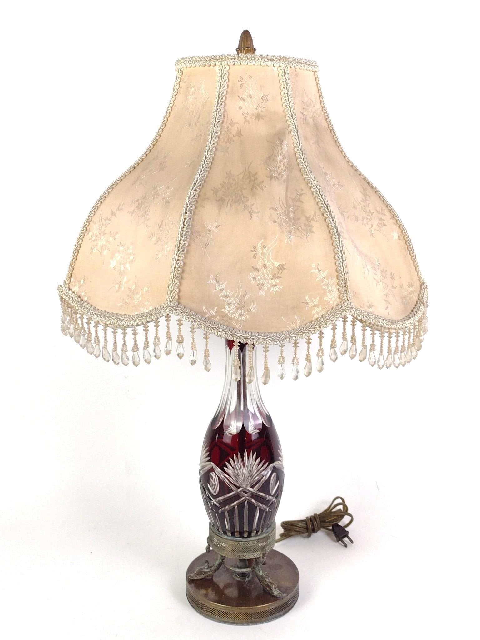 Ruby Cut To Clear Table Lamp: 17" diameter X 28-1/2" high.