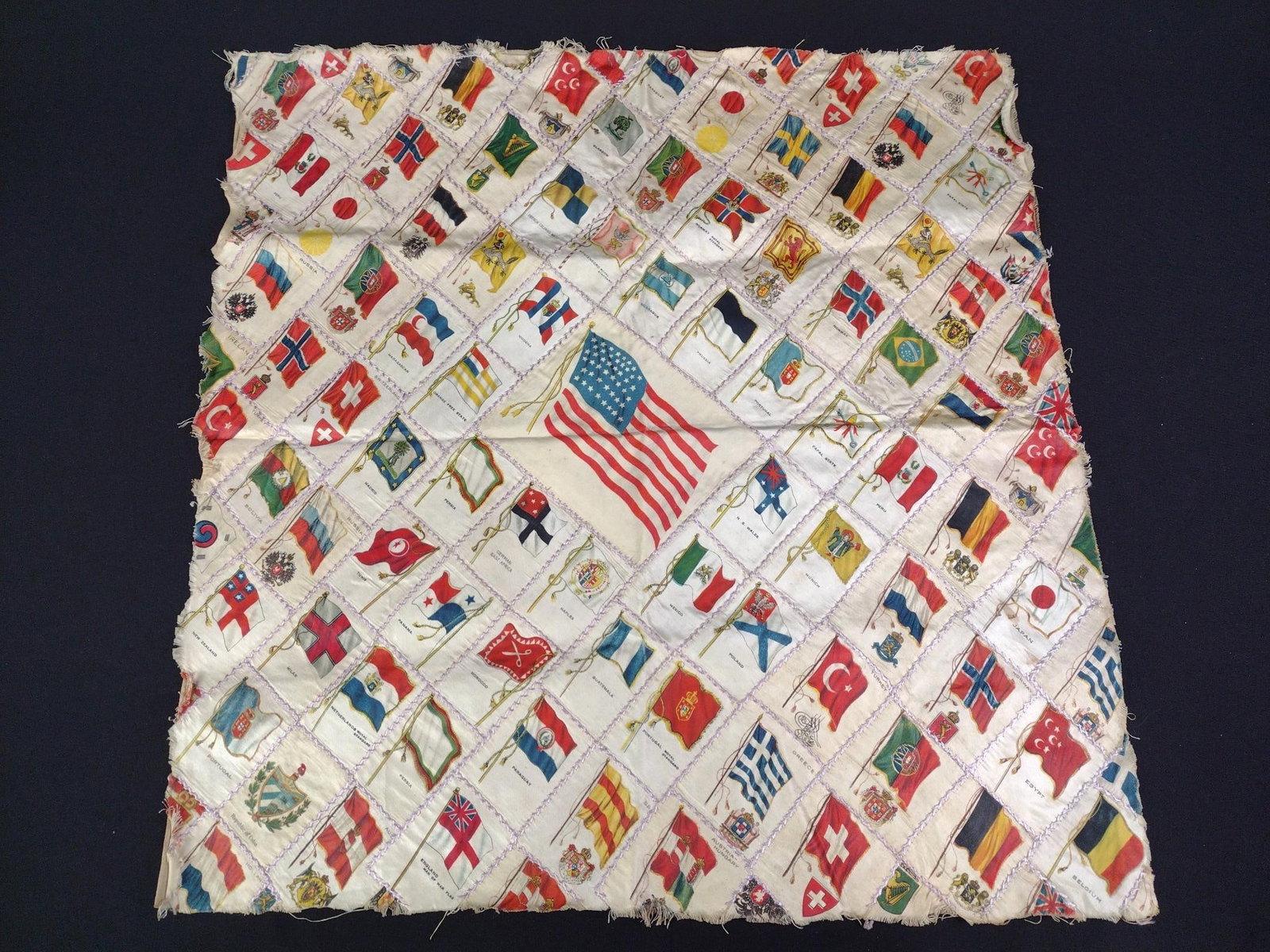 Antique Cigarette Silk Sham: 22" long X 20-3/4" wide.