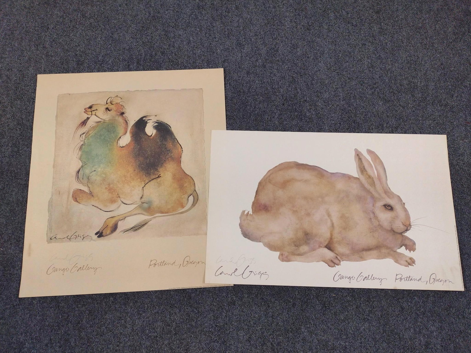 2 Carol Grigg Watercolors Incl "Brindle Rabbit": Also includes " Camile". 19" to 28" high X 24-1/2" to 30" wide.