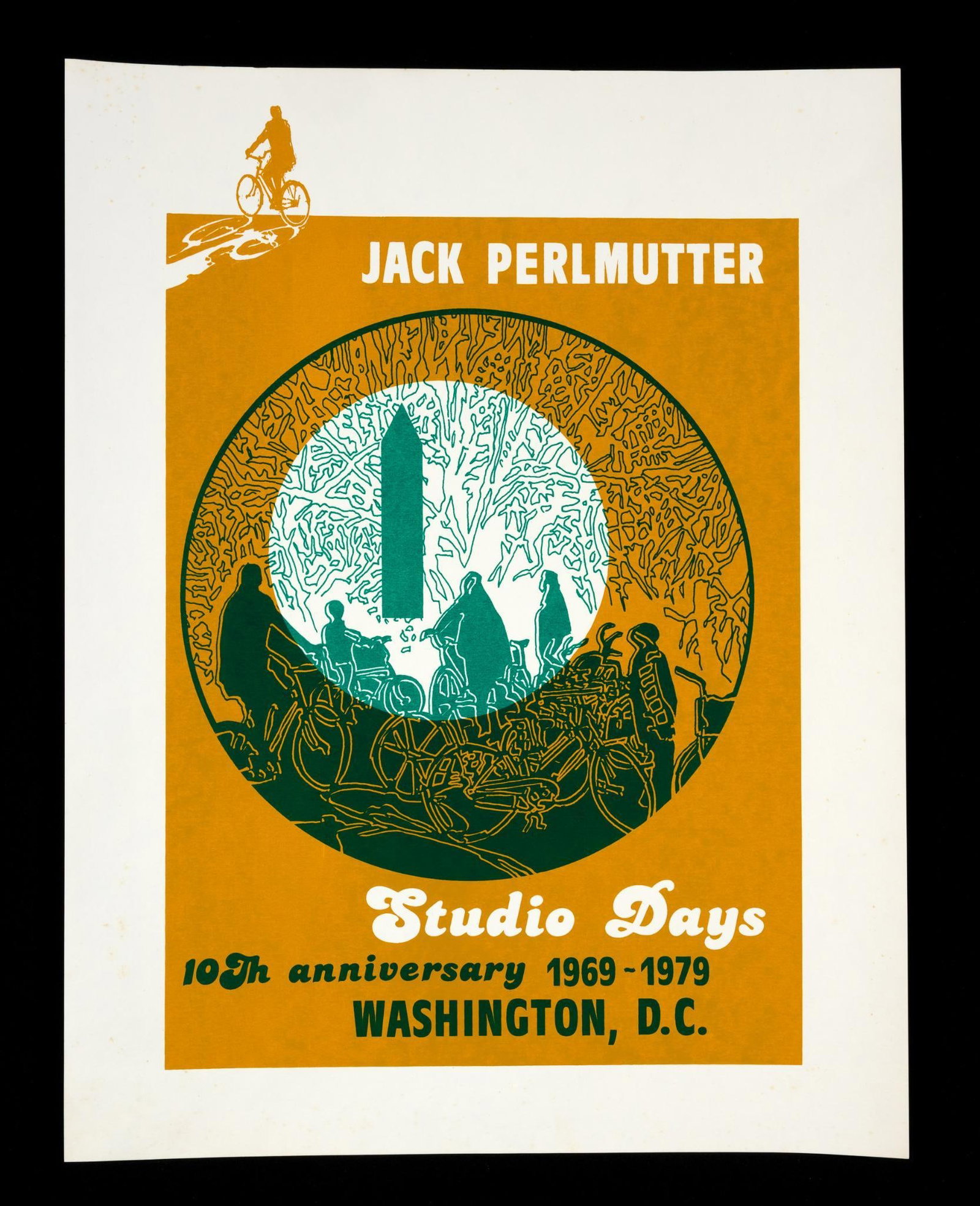Jack Perlmutter Studio Days Silk Screen Poster: 10th Anniversary 1969-1979. Washington D.C. Some staining around the border. 26" long x 19-7/8" wide.