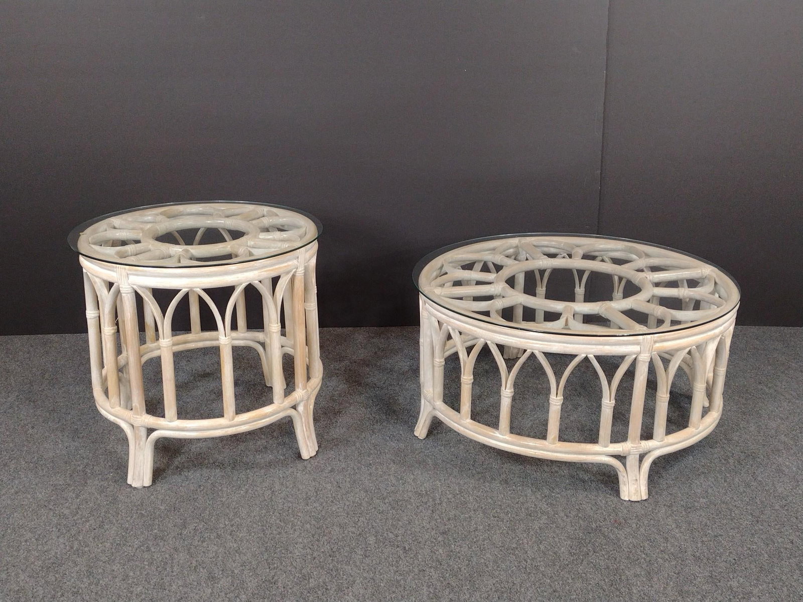 Rattan Glass Top Coffee & End Table Set (1 of 3)