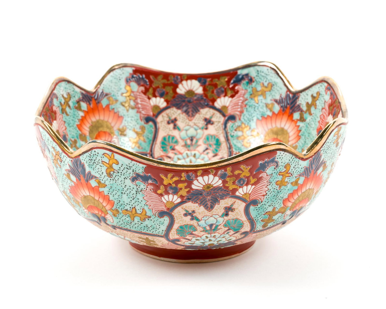 Hand Painted Lotus Style Porcelain Bowl: Bowl is 8" wide and 4" in height.