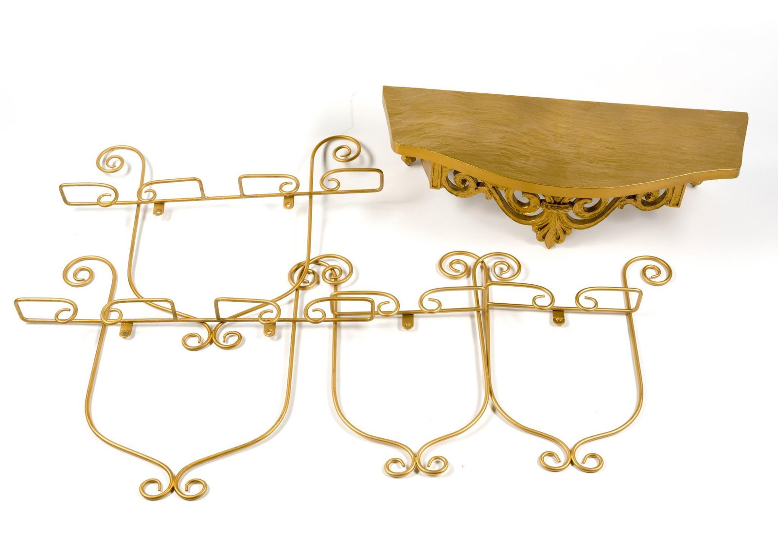 Painted Gold Shelf and Four Wall Mounted Plate Holders (1 of 4)