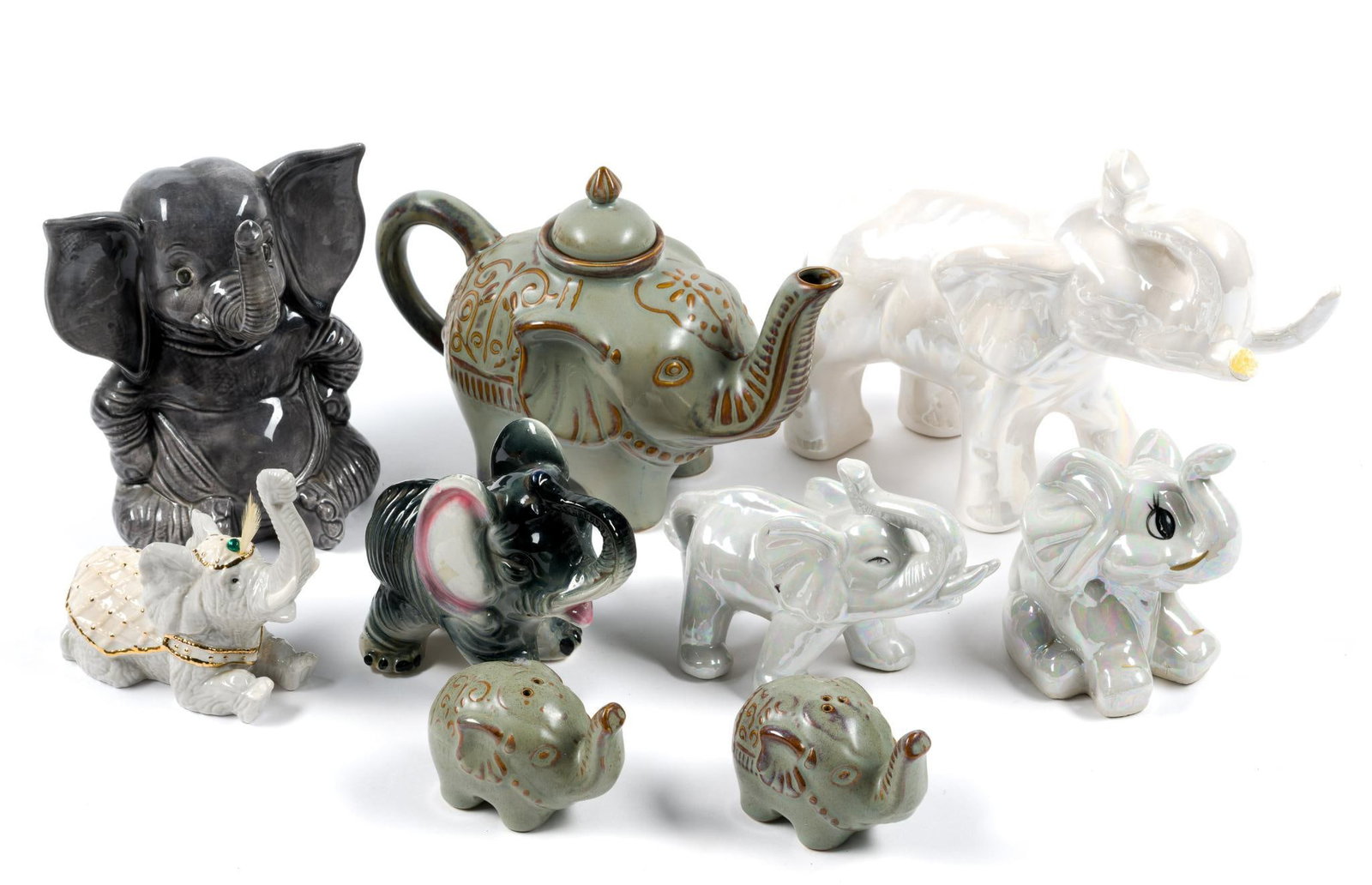 9 Ceramic Elephants Incl. Teapot (1 of 5)