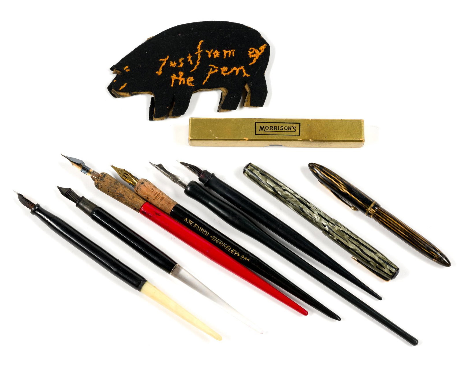 Nine Vintage Pens Incl. Morrison's and Pig-Shaped Ink Wipe (1 of 3)