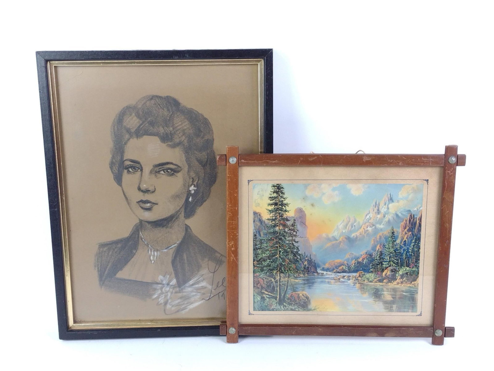 2 Pcs Of Art Incl Portrait: Also includes river scene print by Stanley Walker.11-1/2" to 17-1/4" high X 13-1/4" to 14" wide. Both signed.