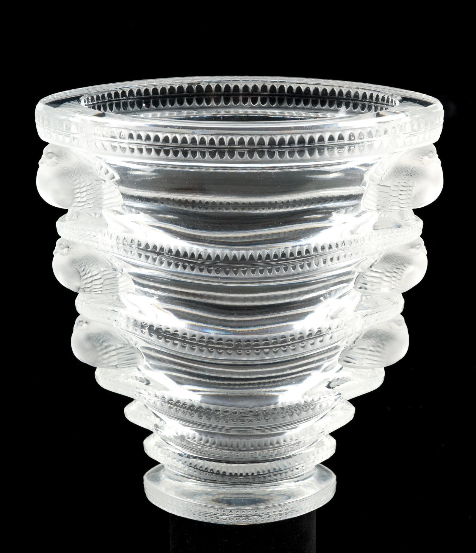 Rene Lalique Saint Marc Crystal Vase: 6 - 5/8" height by 6 - 3/8" width