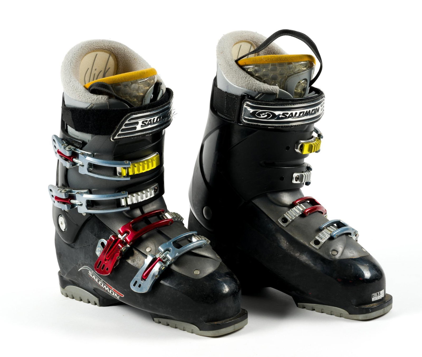 Mens Size 10.5 Salomon Ski Boots: Boots measure 13" long by 6" deep by 14 - 1/2" high.