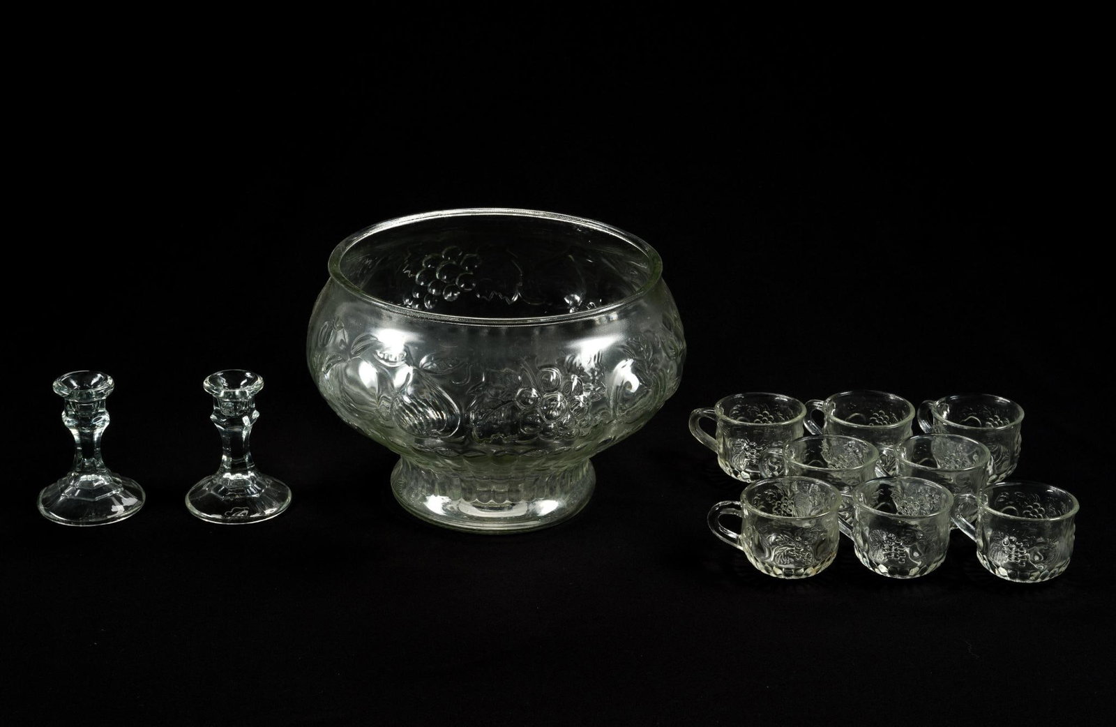 Jeanette Glass Punch Bowl and 2 Crystal Candlesticks (1 of 4)