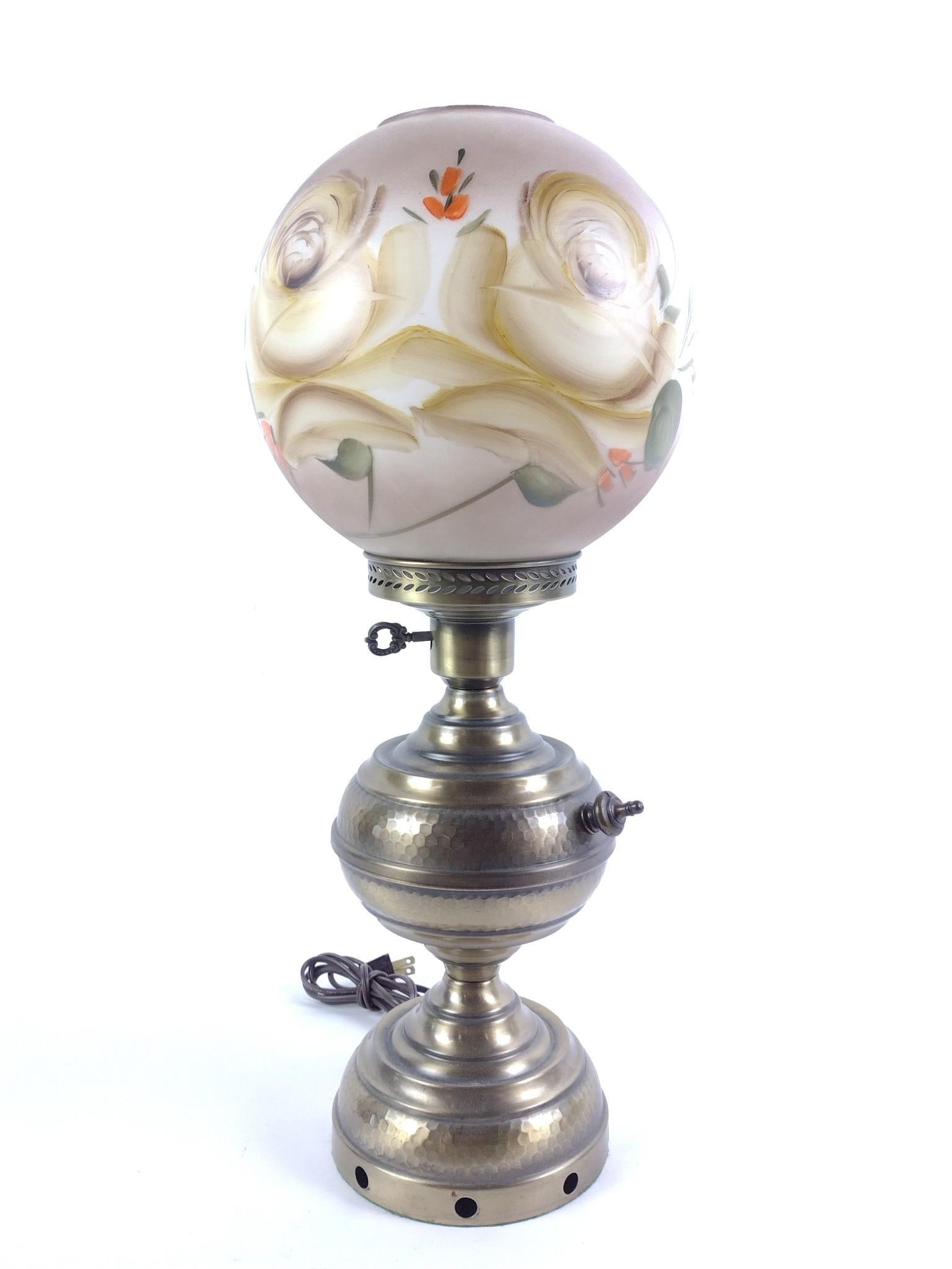 Victorian Style Hand Painted Globe Lamp: 8" diameter X 22" high.