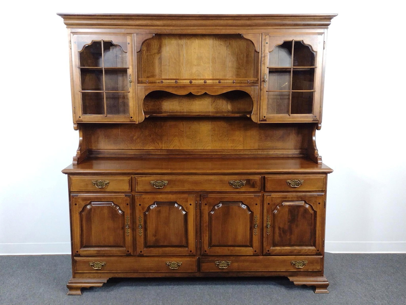 Temple-Stuart Hutch Cabinet: 72" wide X 20" deep X 75-1/2" high. Has a few light scratches.