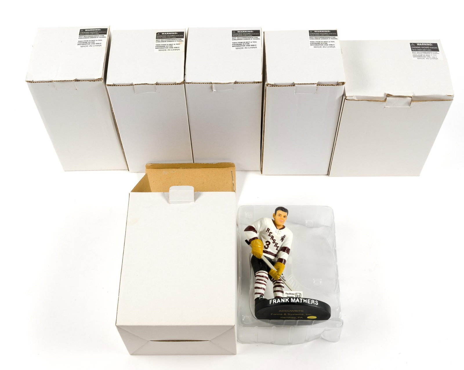 6 Hershey Bears Hockey Bobbleheads: Boxes are 9" by 4" by 4".