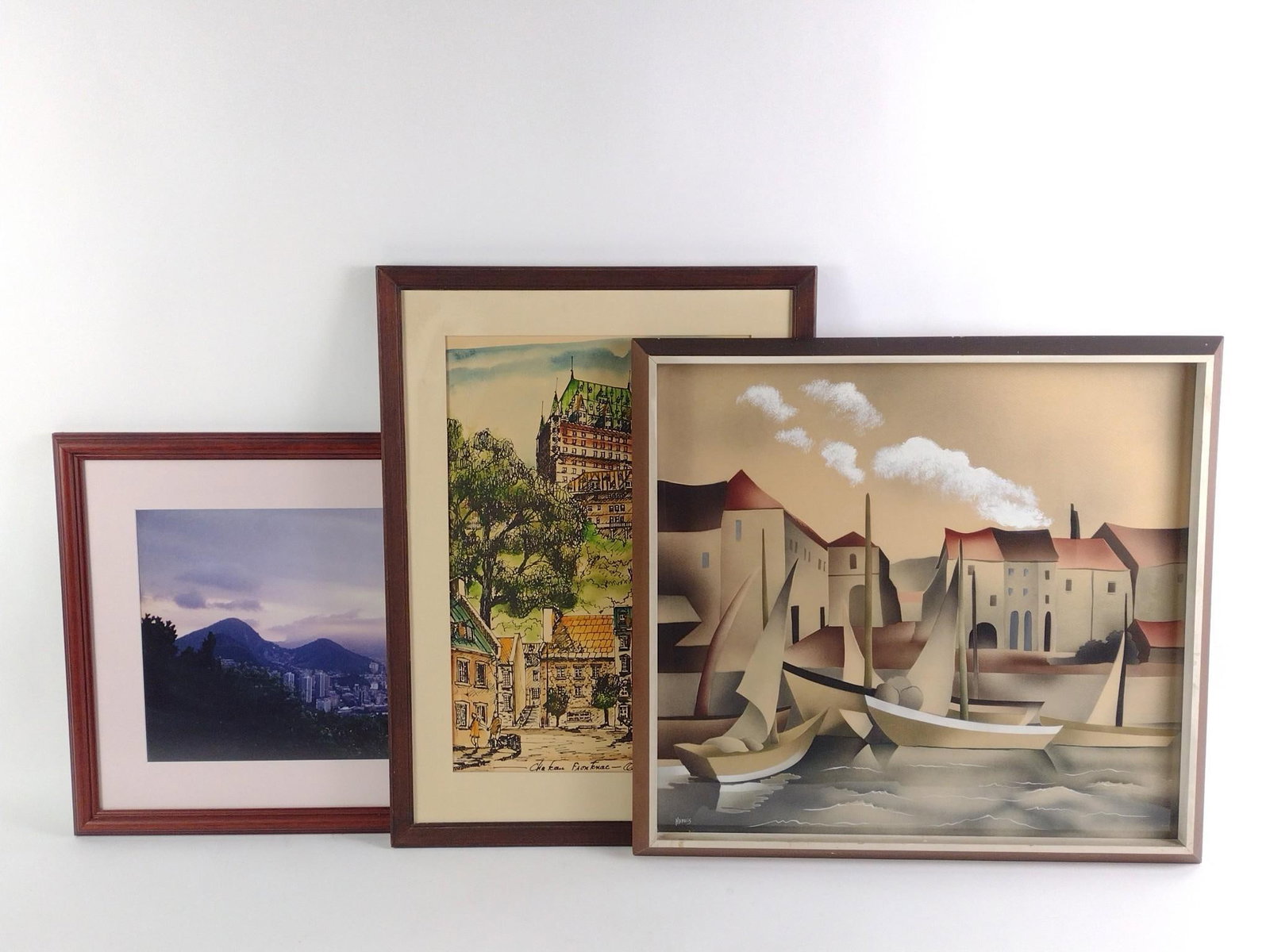 3 Framed Art incl. Photograph: Overall 18-1/2" to 26" long x 19-1/4" to 36-1/2" wide.