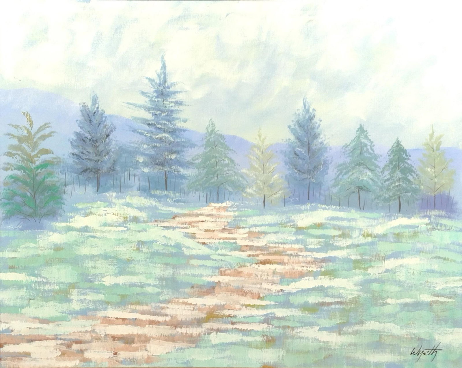 Wyeth Painting: Signed lower right. Overall 41-3/4" long x 52" wide, sight 39" long x 49-1/2" wide.