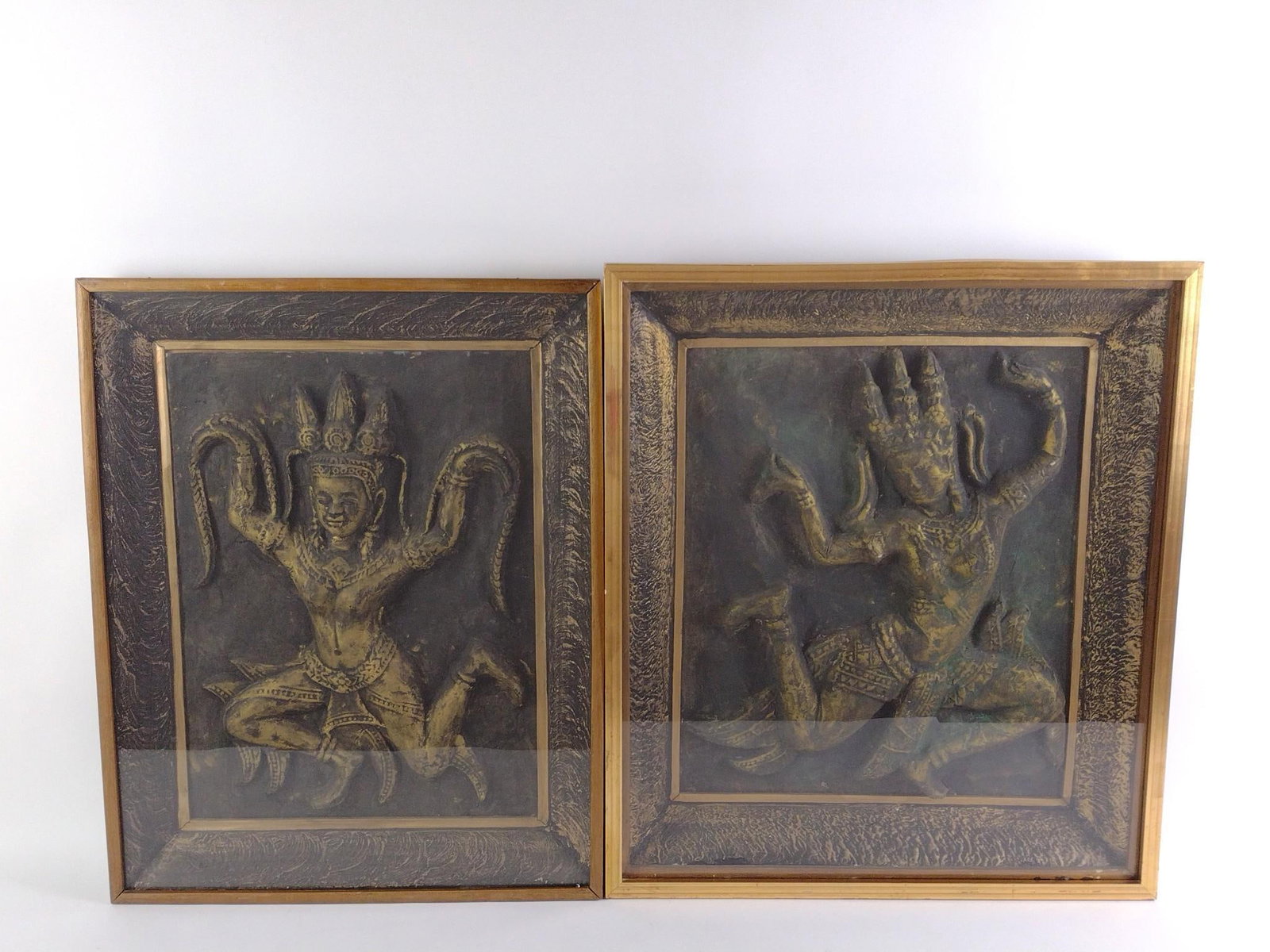 Vintage Southeast Asian Apsaras Dancer Wall Decor: Likely Thai or Cambodian. 27-1/2" to 28" high X 21-1/2" to 24-1/2" wide.