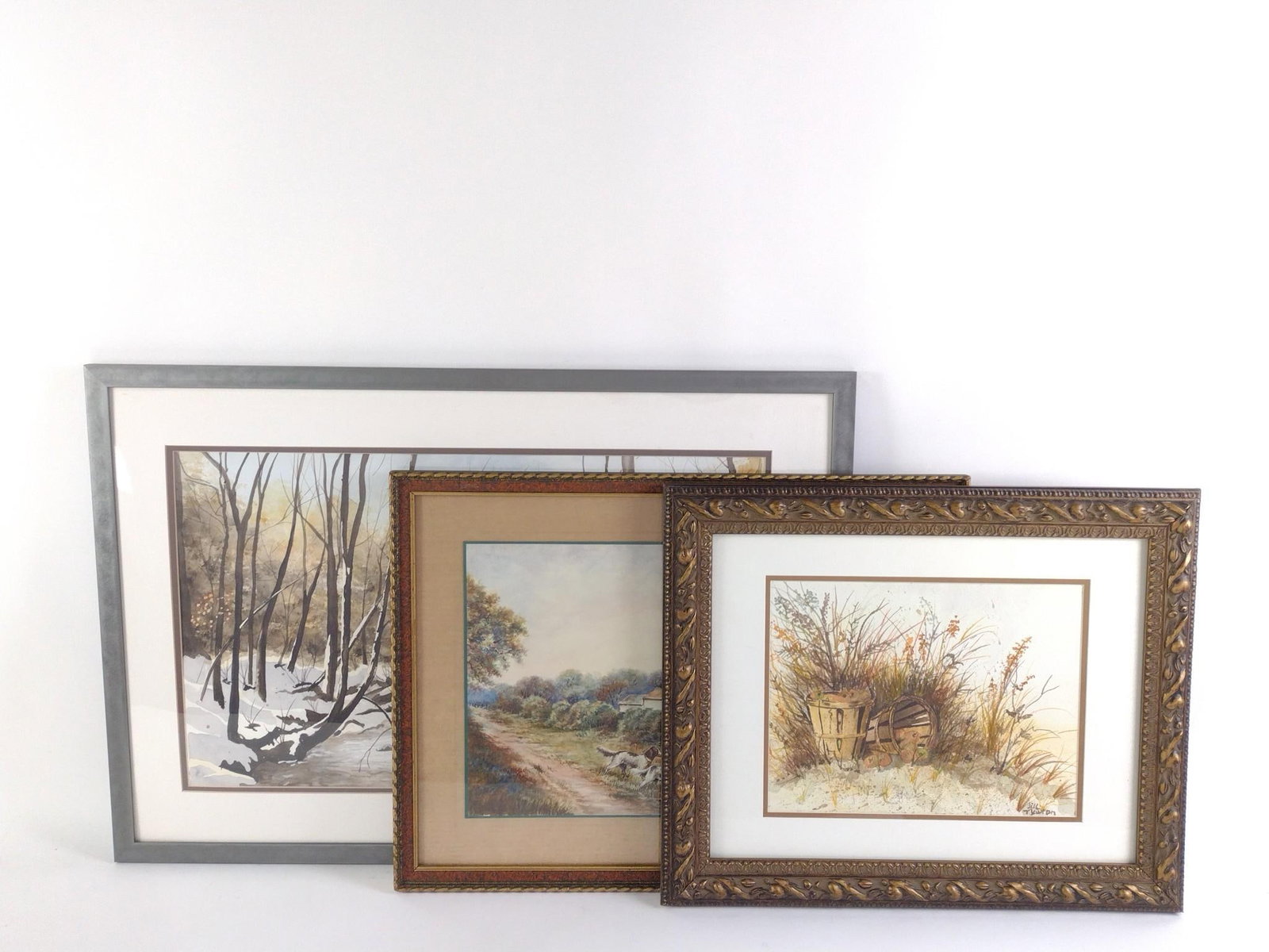 3 Watercolors Incl. Jill Newton: Also Includes Myrtle Sparks. Sight 9-1/2" to 14-1/2" high X 13" to 24-1/2" wide.