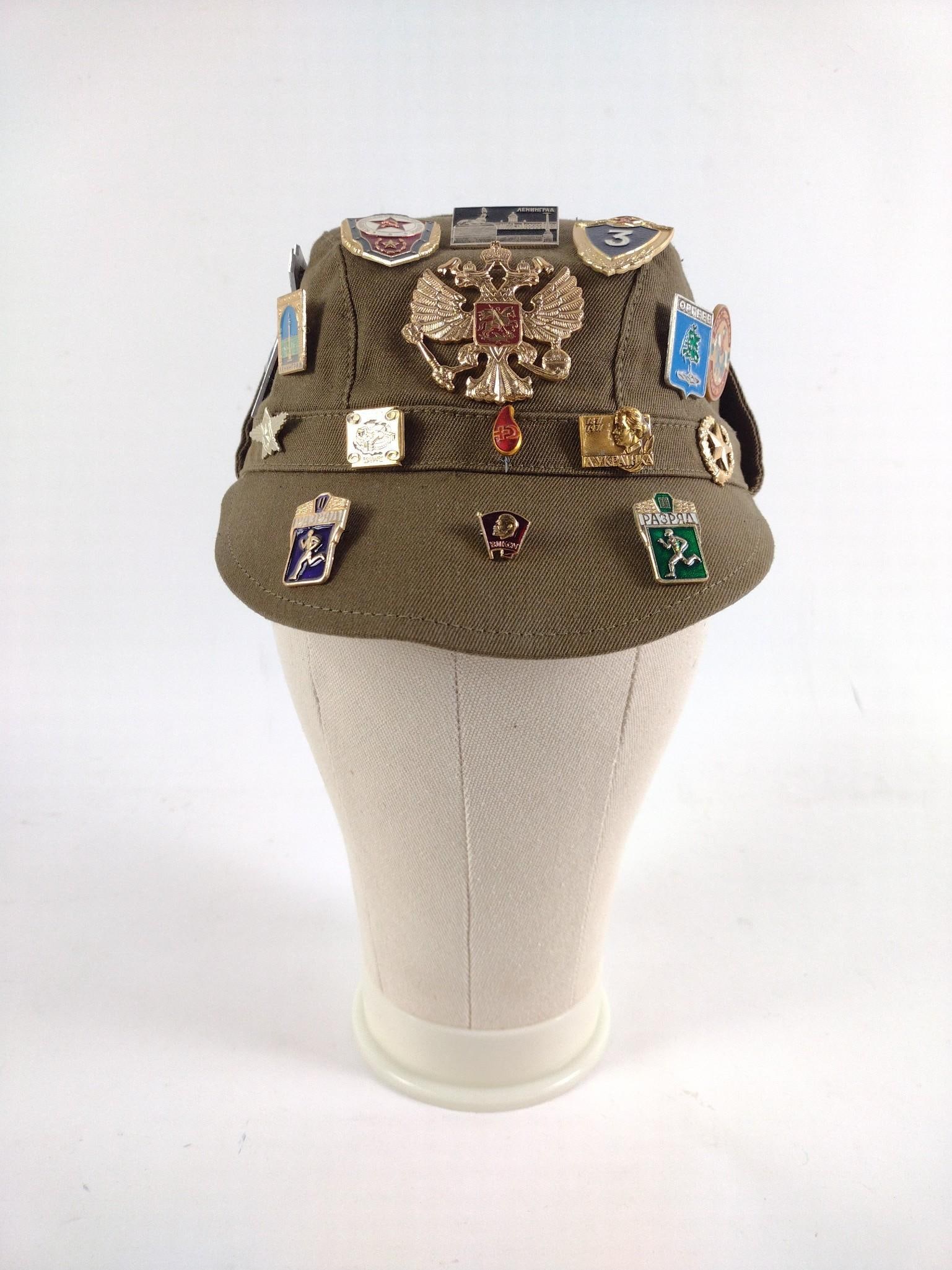 Soviet Union Military Field Cap with Pins: 7" diameter.