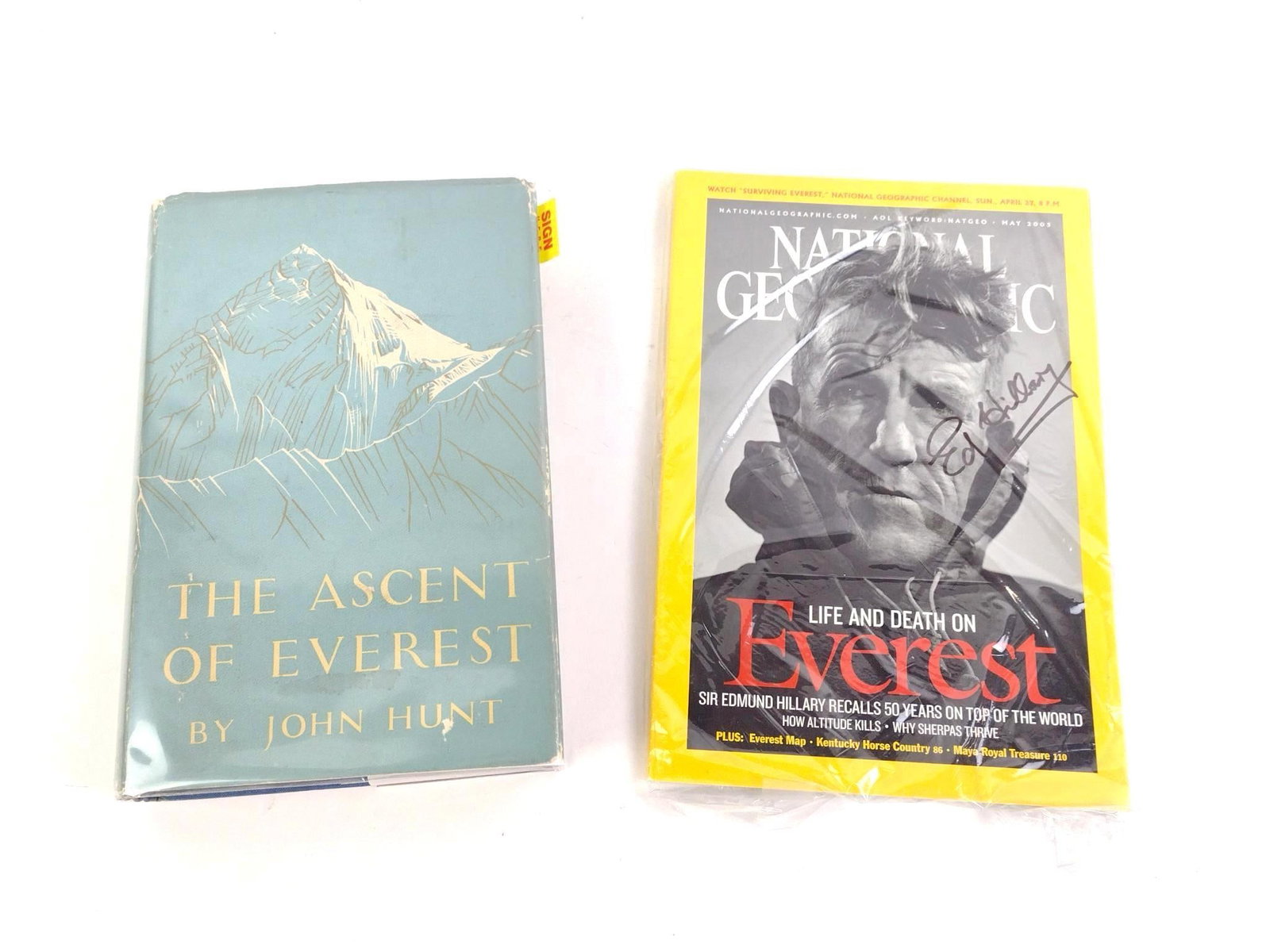 2 Ed Hillary Signed Everest Books Incl. National Geographic: Also includes The Ascent Of Everest.