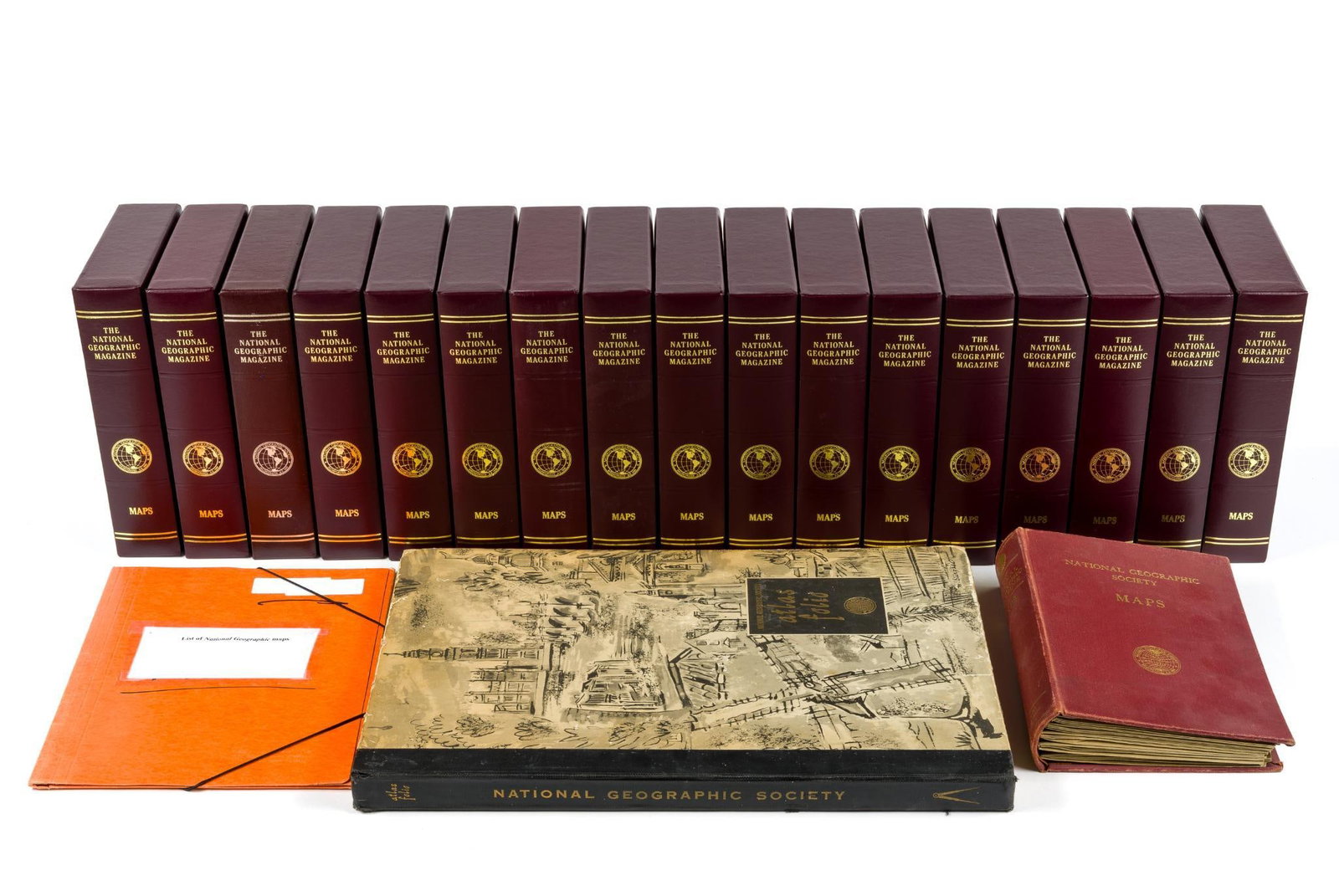 Large Collection of National Geographic Society Maps: Also including 1959 National Geographic Society Atlas Folio and Complete Maps Collection on computer disk. Folio measures 19 - 1/2" tall by 14" wide.