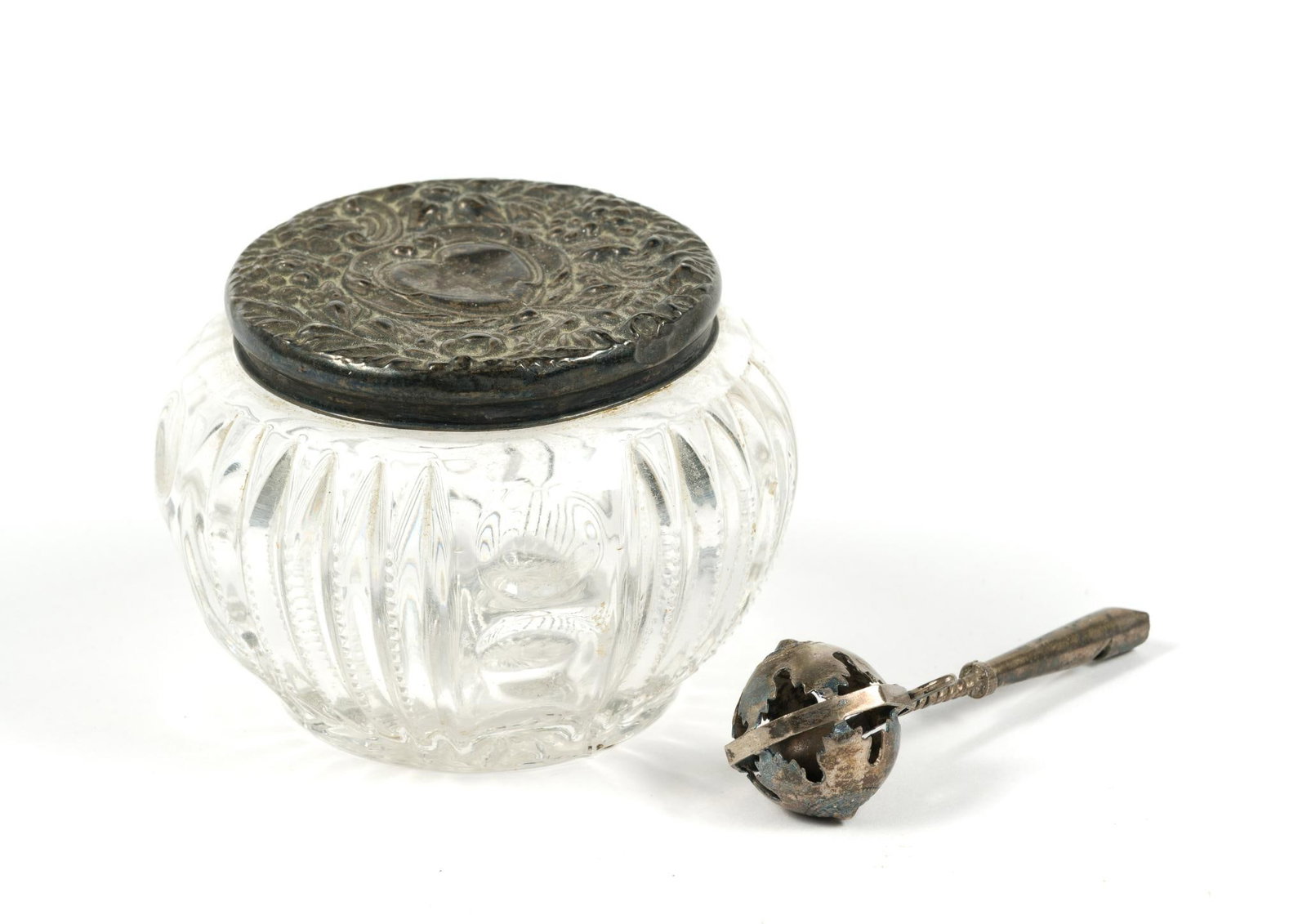 Sterling Lidded Dresser Jar & Rattle (1 of 3)