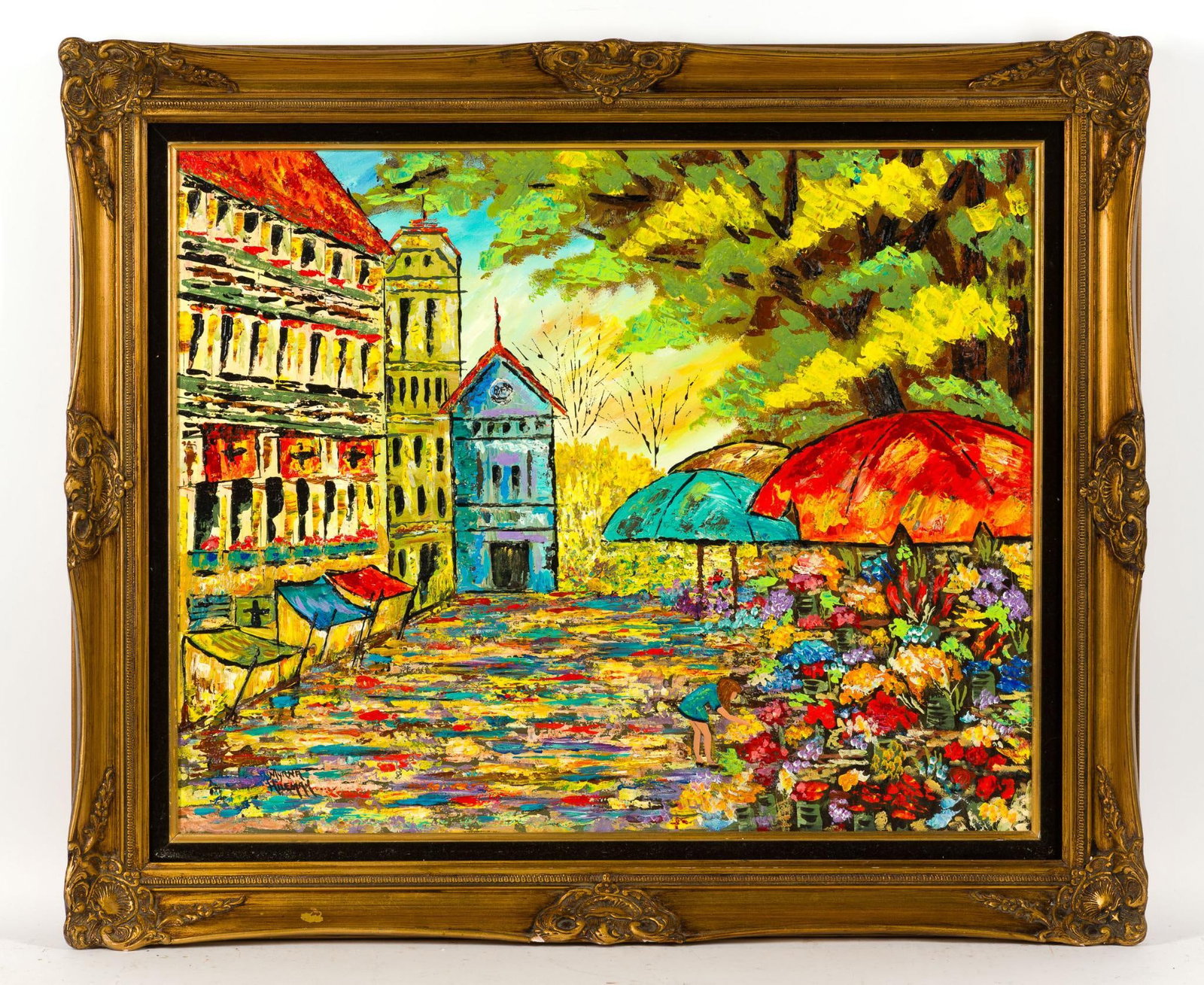 Myrna Hileman Framed Painting: Myrna Hileman (Harrisburg, PA). Painting with frame measures 37" by 31", and sight measures 29 - 1/2 by 21 - 1/2".