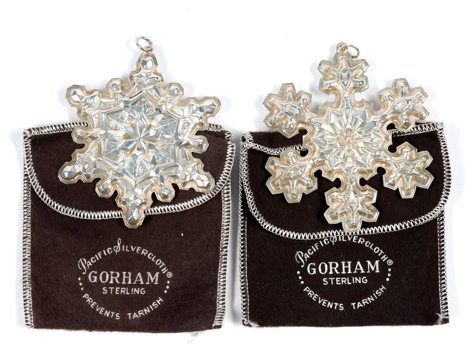 2 Vintage Gorham Sterling Silver Snowflakes: Box measures 3-1/4" by 3-1/4".