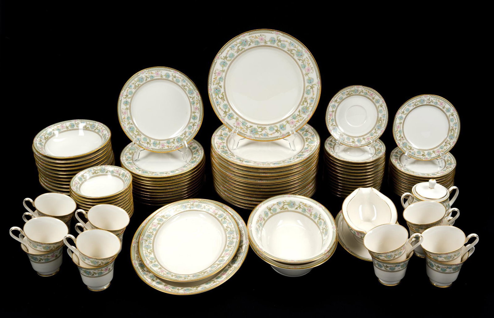 Vintage "Miyoshi" Noritake Dinner Service: Dinner plate measures 10 - 5/8" in diameter. Largest tray measures 13 - 5/8" x 10 - 3/8".