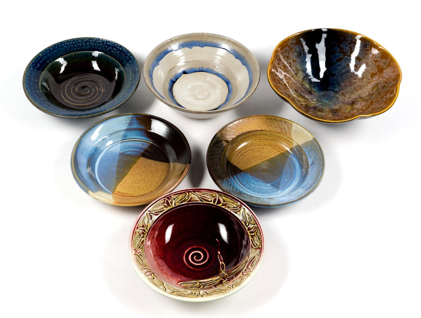 6 Signed Art Pottery: Most from North Carolina. Largest bowl measures 11 - 1/2" x 4".