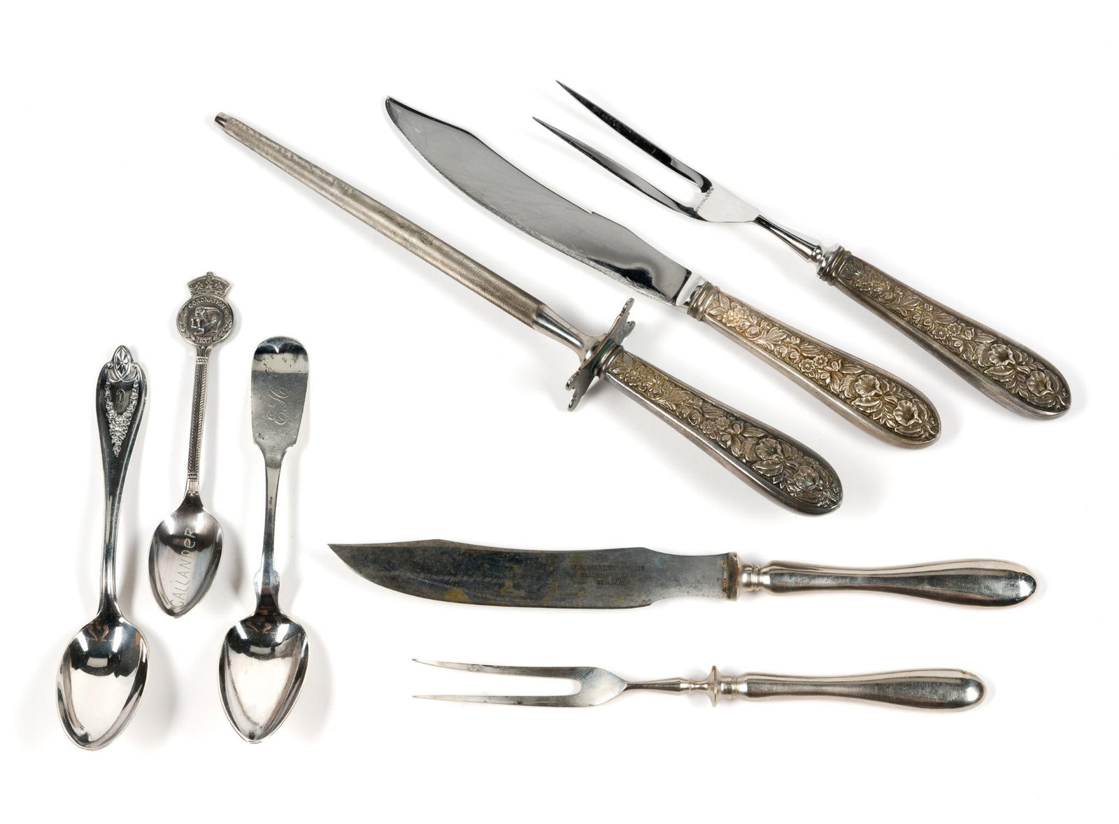Coin Silver Spoon & Sterling Silver Handled Carving Sets (1 of 4)