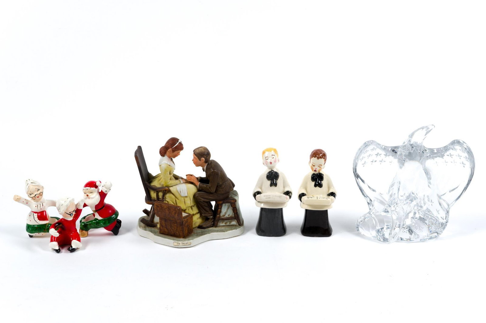 Small Statues Incl. Lenox & Norman Rockwell: Also includes 3 mid-century modern Christmas figurines and 2 porcelain choir boys, Eagle measures 6 - 1/2" x 6 - 1/2".