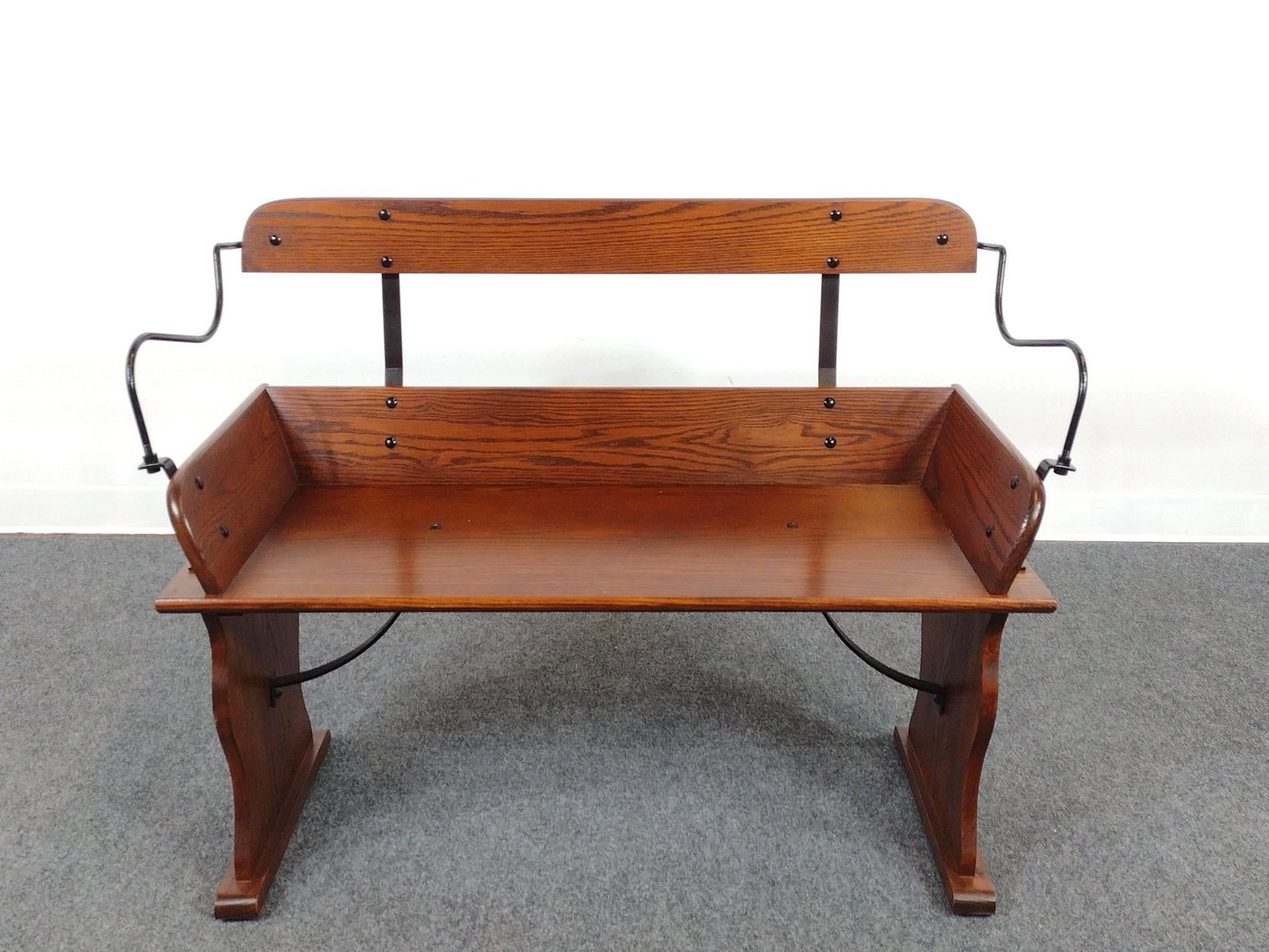 Amish Carriage Style Bench: 42-1/2" wide X 17" deep X 31-1/2" high. Marked on bottom.