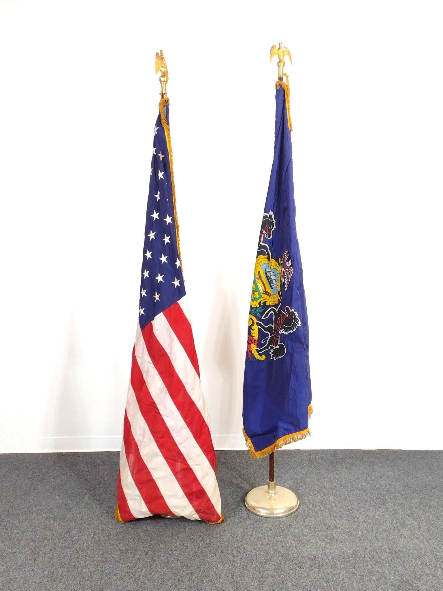 Pennsylvania & US Flags with Stands: 60" to 75" wide X 36" to 47" high.