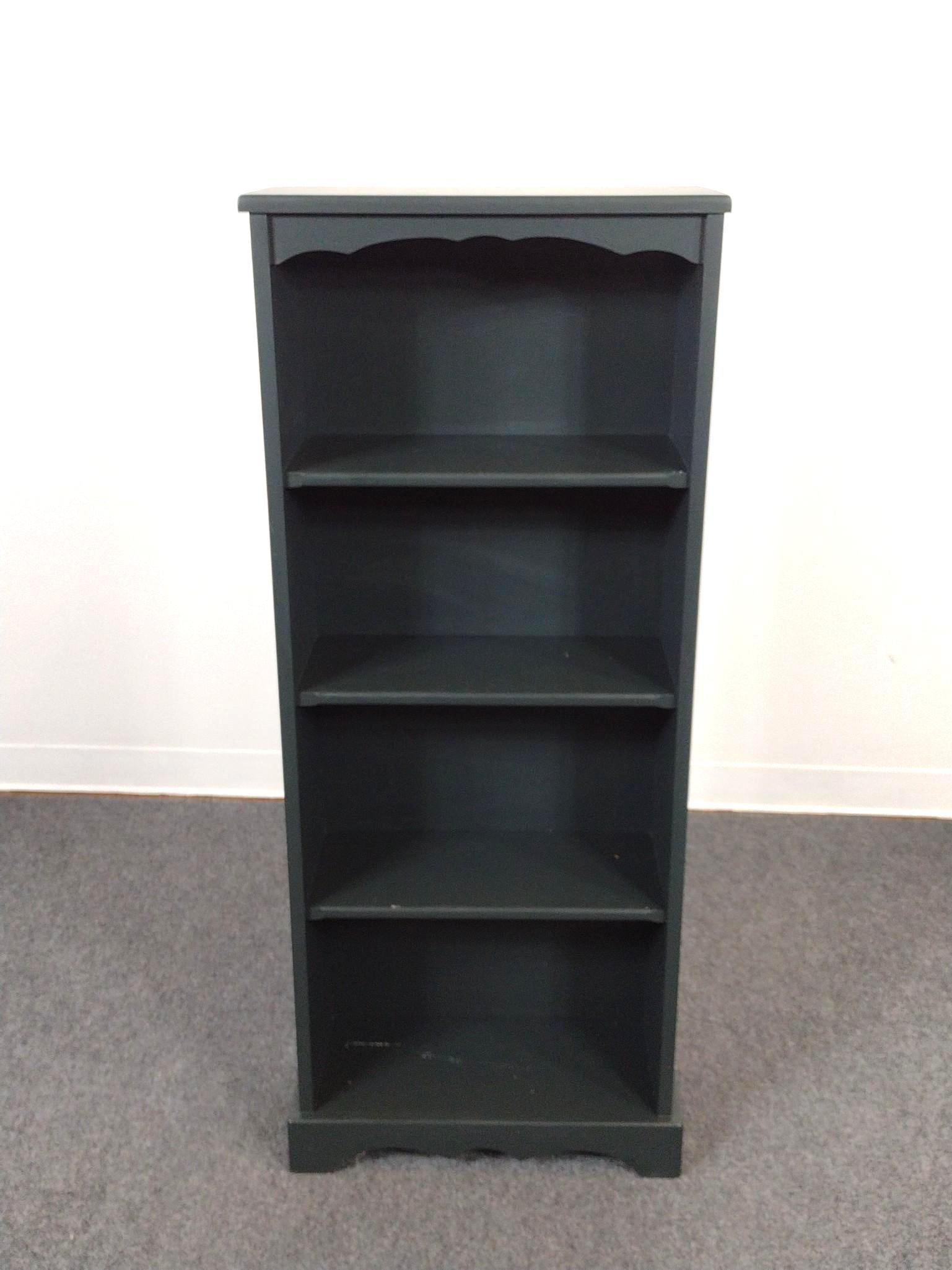 Painted Book Shelf: 20-1/2" wide X 9" deep X 48-3/4" high. Has some scratches.