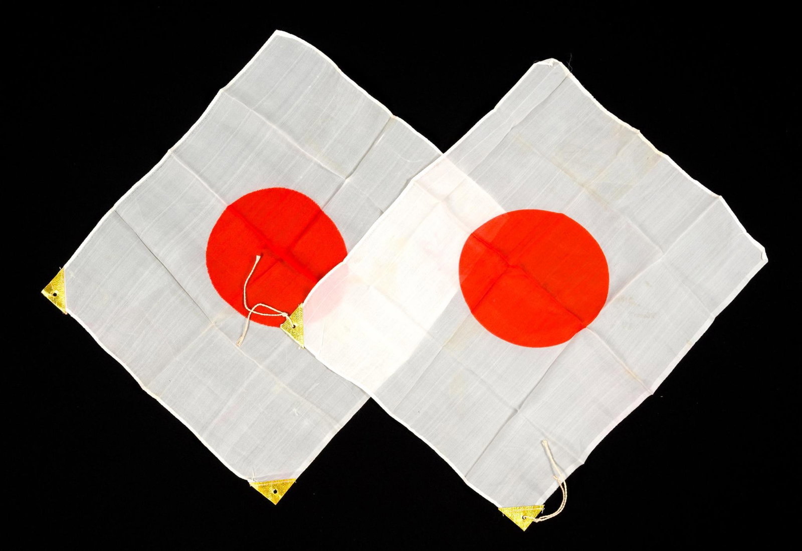 2 WWII Japanese Flags: Both measure approximately 11 - 1/2" x 13 - 1/2".