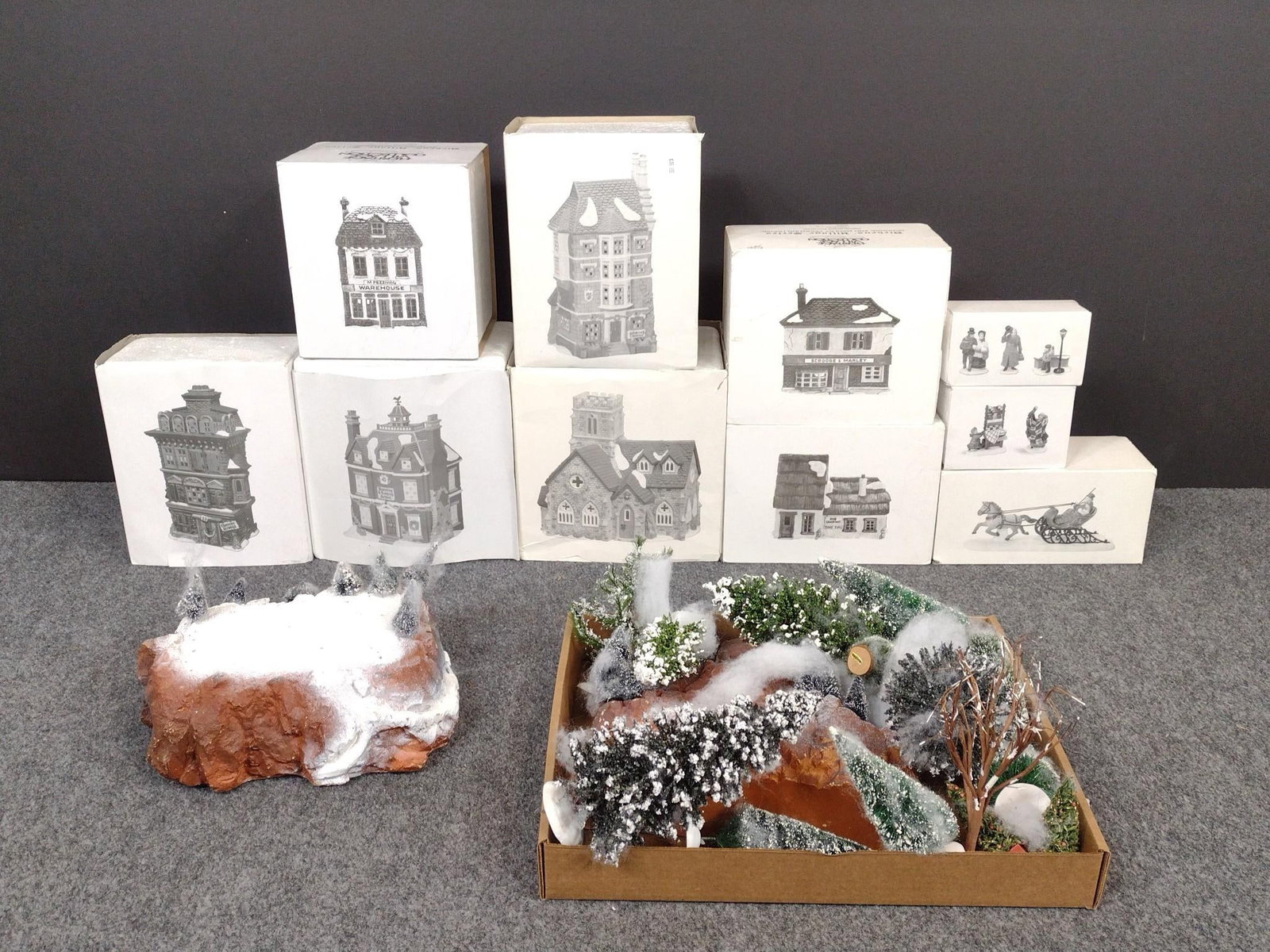 Department 56 "Heritage Village" Christmas Decorations: Largest Styrofoam box is 9 - 1/2" by 7 - 1/2" x 9 - 1/2".