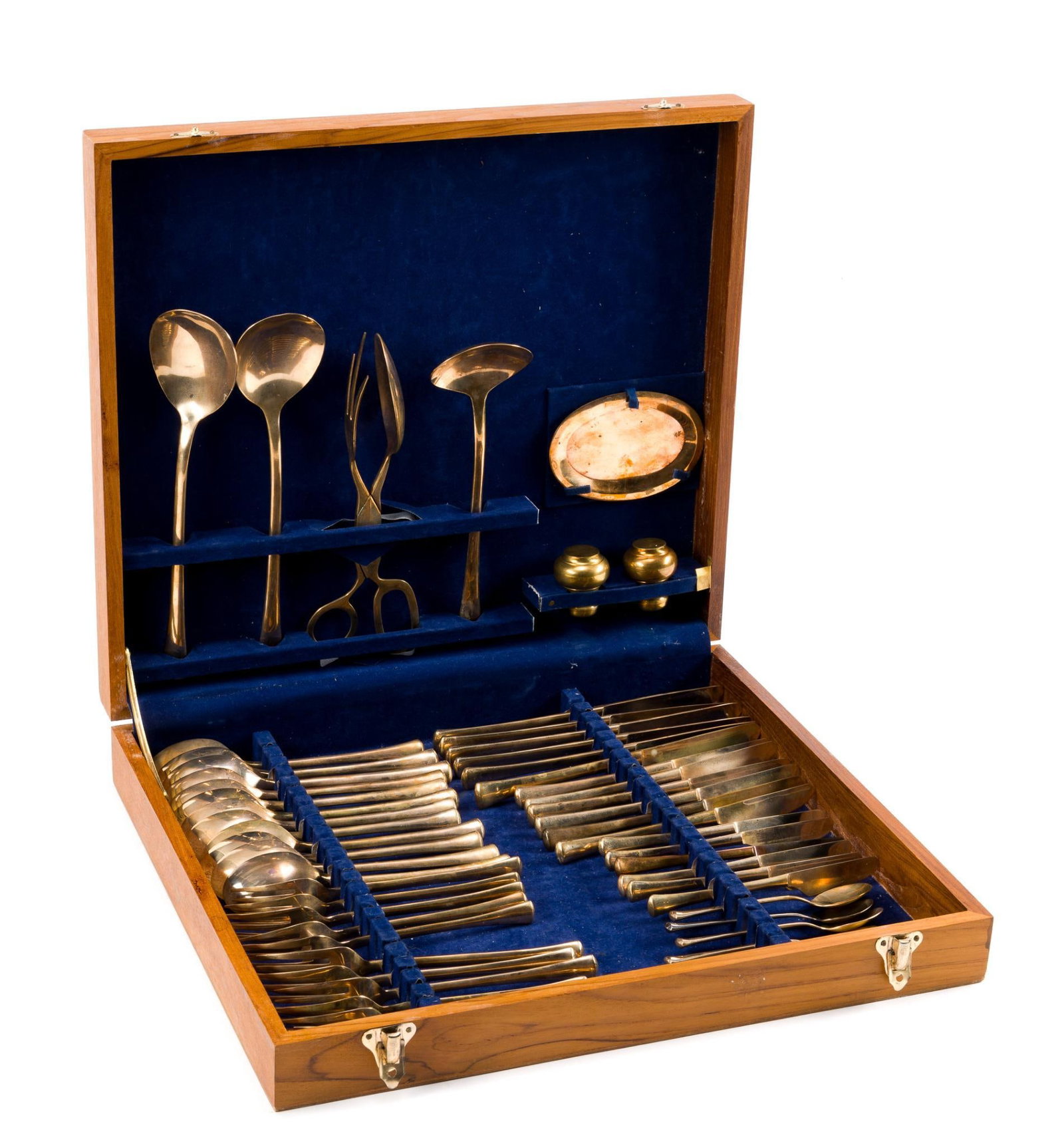 Handmade Cased Cutlery Flatware Set: Wooden storage box measures 16 - 7/8" x 3" x 14 - 3/4".