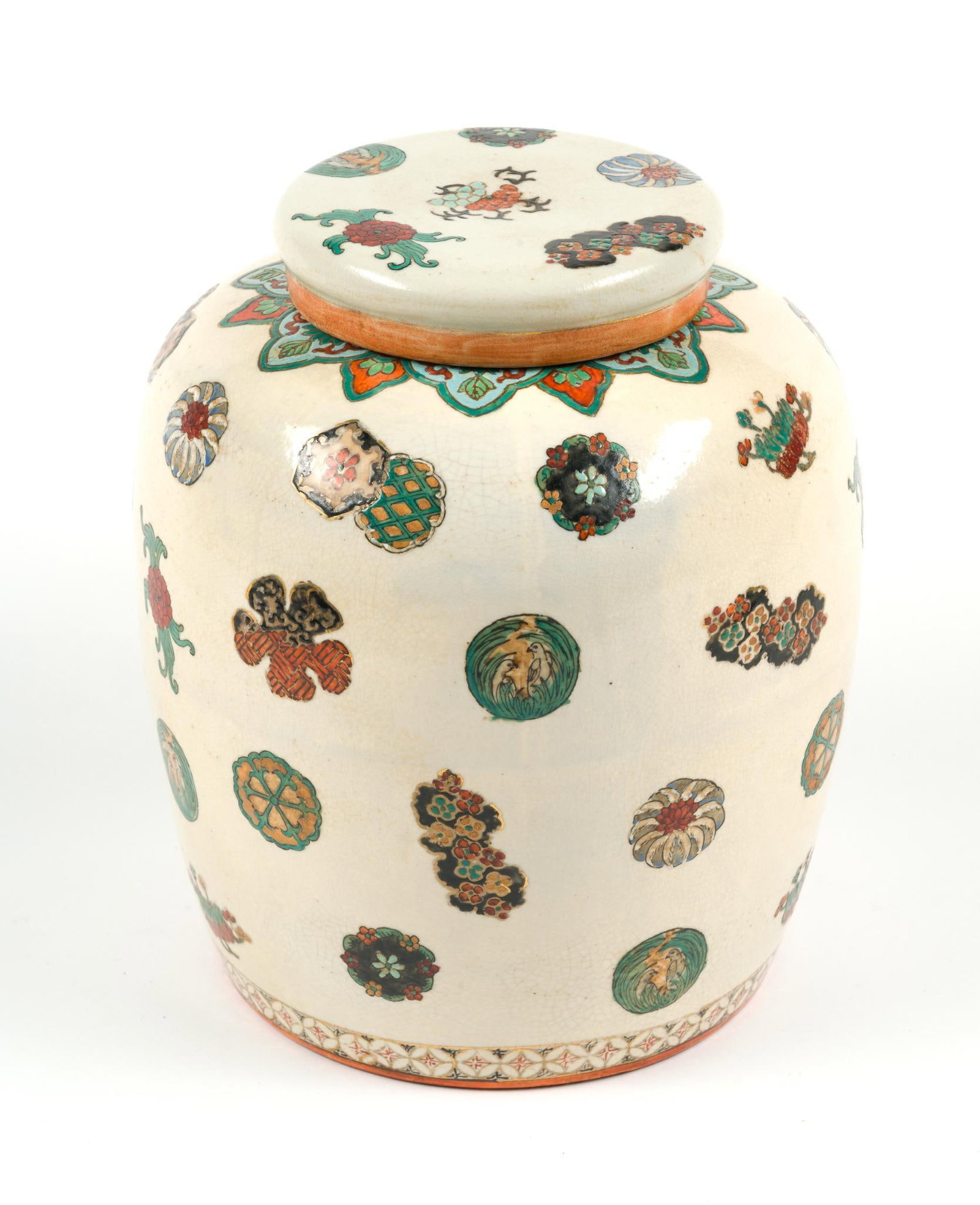 Chinese Ginger Jar: Measures approximately 9 - 1/2" x 11 - 1/2" x 9 - 1/2".