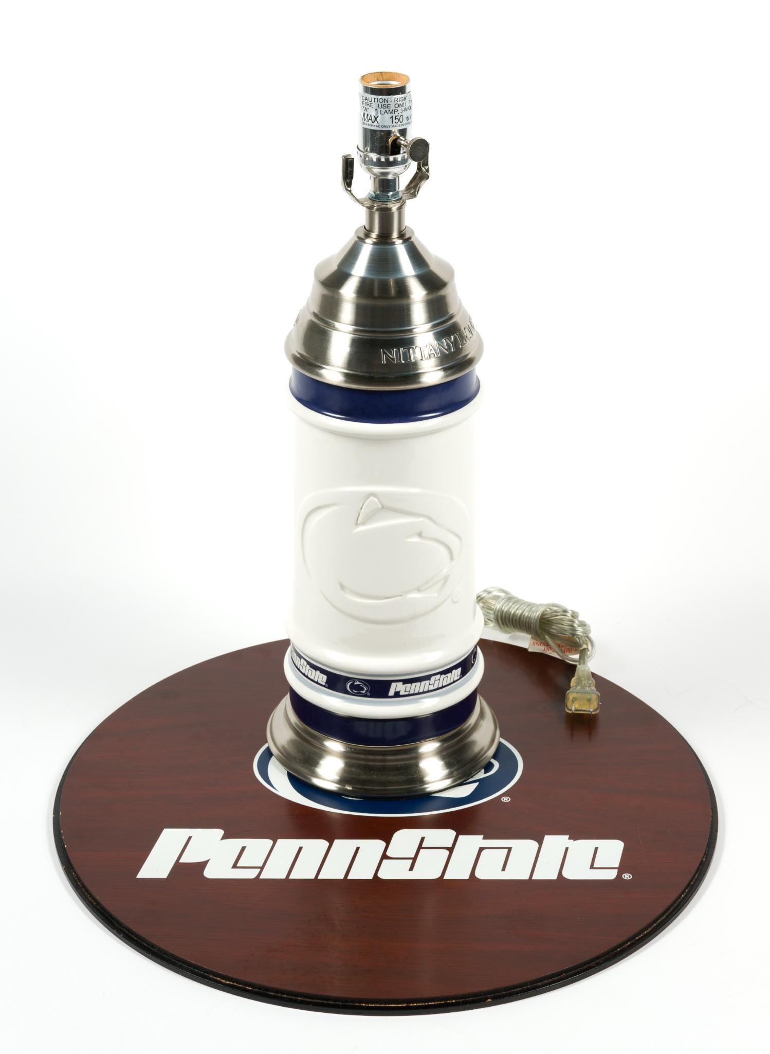 Penn State Lamp & Wall Plaque: Lamp measures 14 - 1/2" x 14 - 1/2" x 27 - 1/4" with lamp shade. Wall mount measures 17 - 1/2" in diameter..