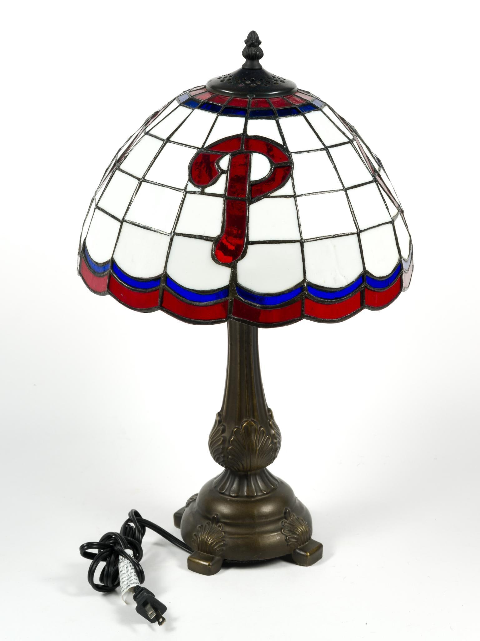 Philadelphia Phillies Tiffany Style Table Lamp: Measures 12" x 20" 12" with lamp shade.