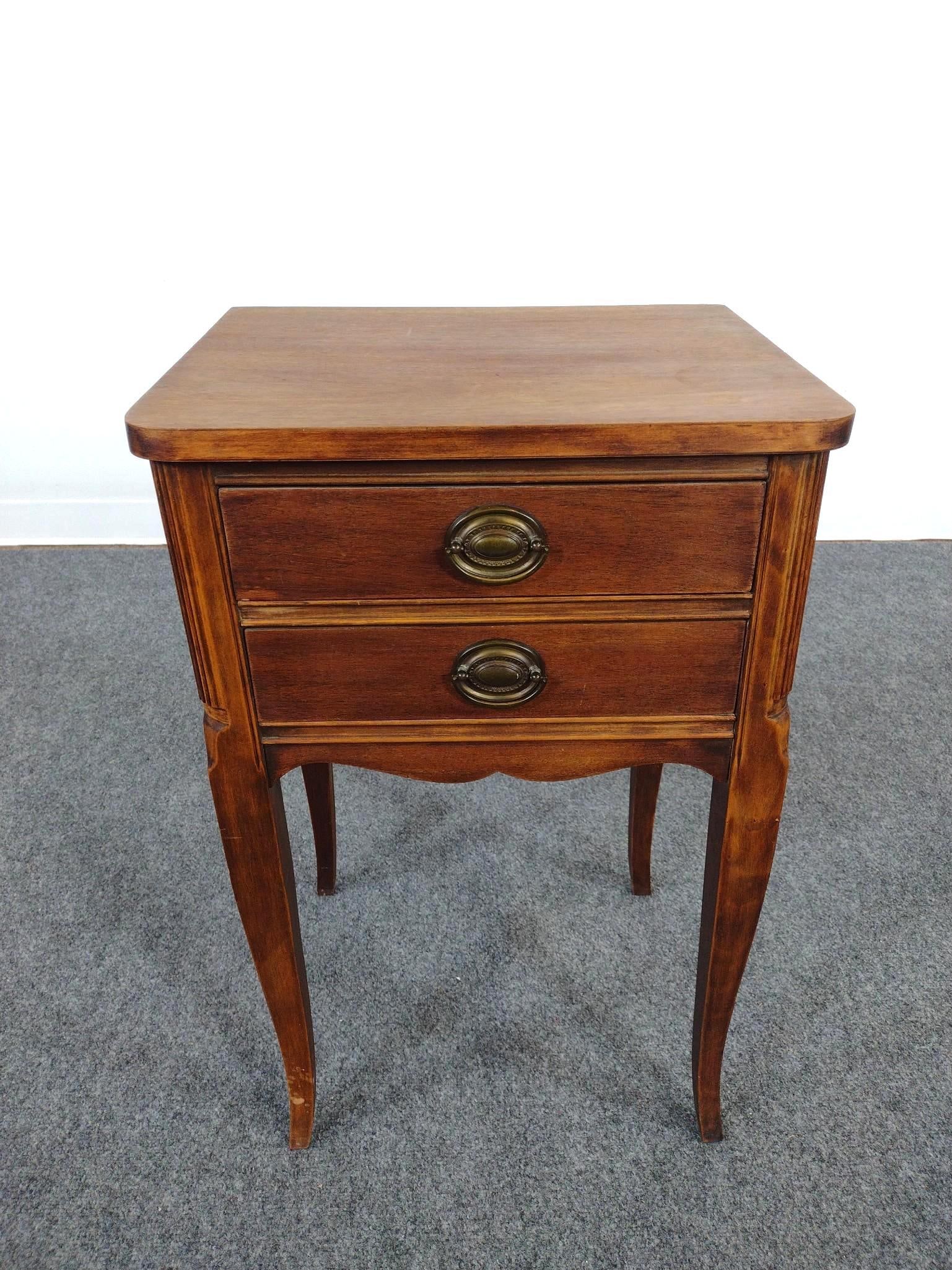 Federal Style 2 Drawer Side Table or NIghtstand: 17-1/2" wide X 14" deep X 28" high. Has some finish loss.