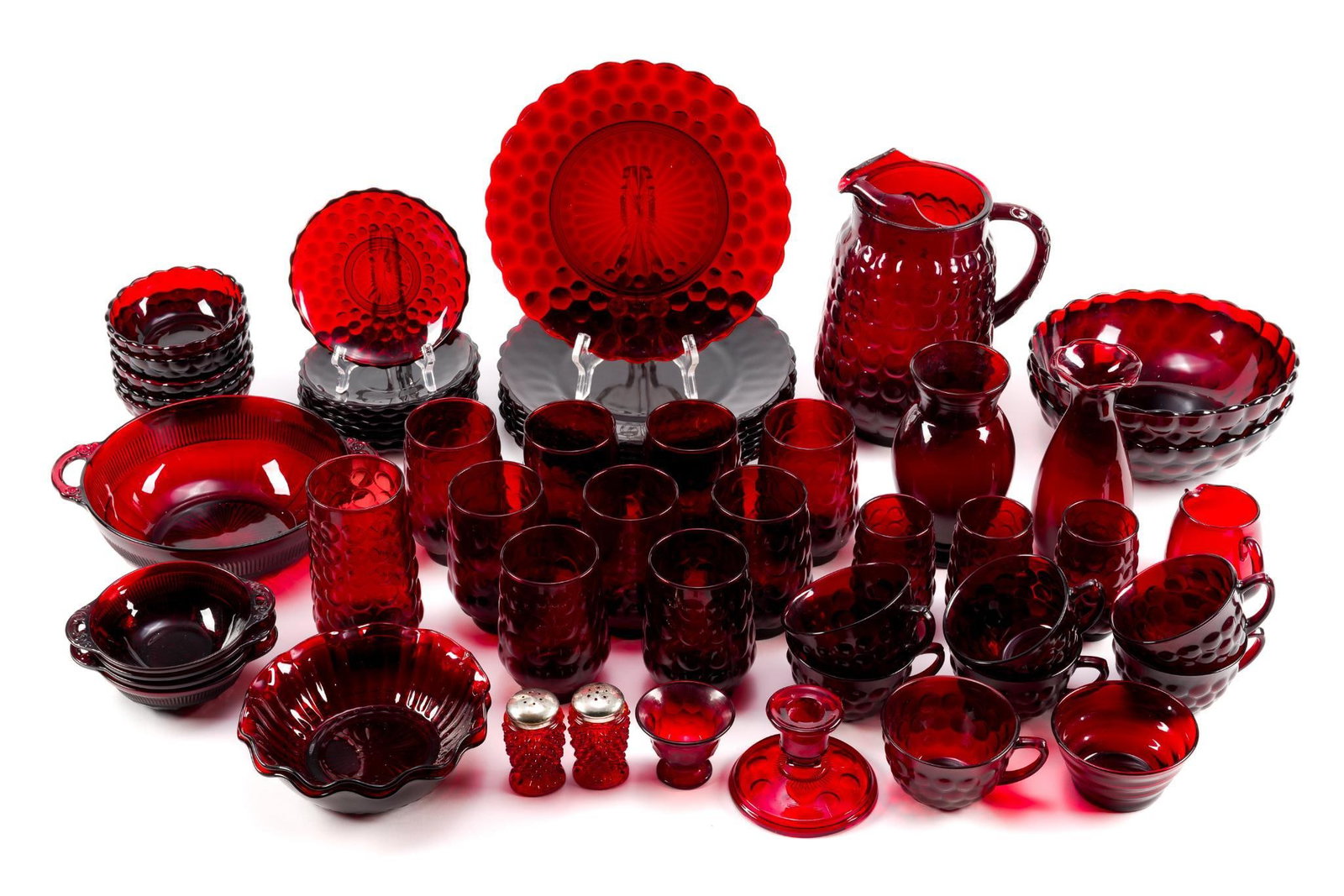 Vintage Ruby Red Bubble Glass Set (1 of 6)