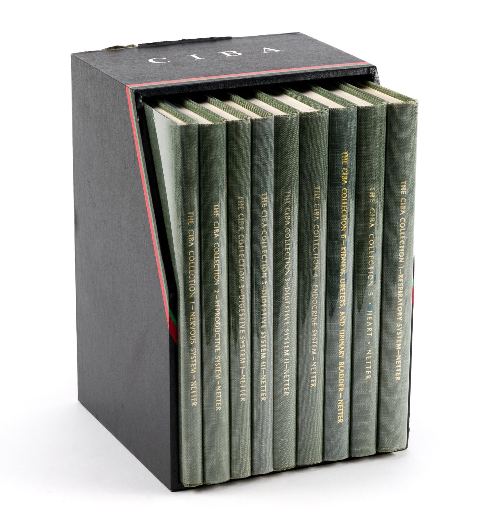 The Ciba Collection of Medical Illustrations by Frank H. Netter, M.D.: Contains 9 volumes featuring medical and anatomy subjects. Volumes in box measure 13 - 1/4" x 10" x 9".