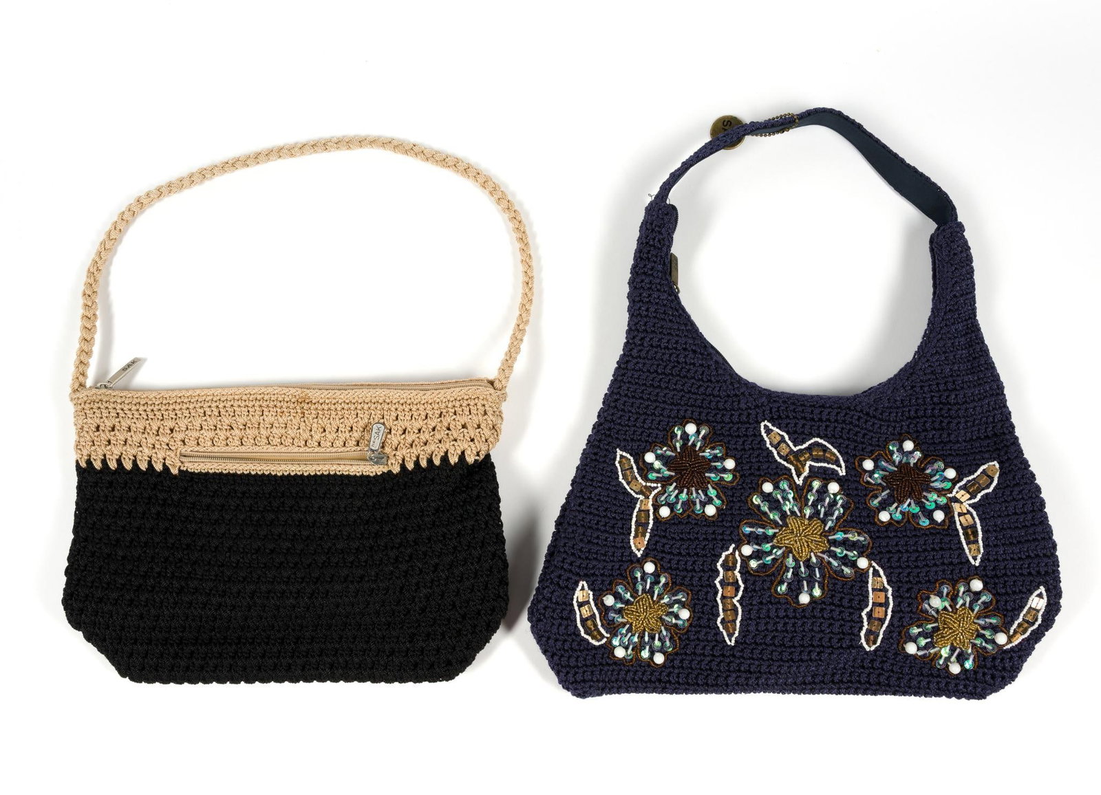 2 Crochet "The Sak" Shoulder Bags: Both bags measure approximately 13" x 11".